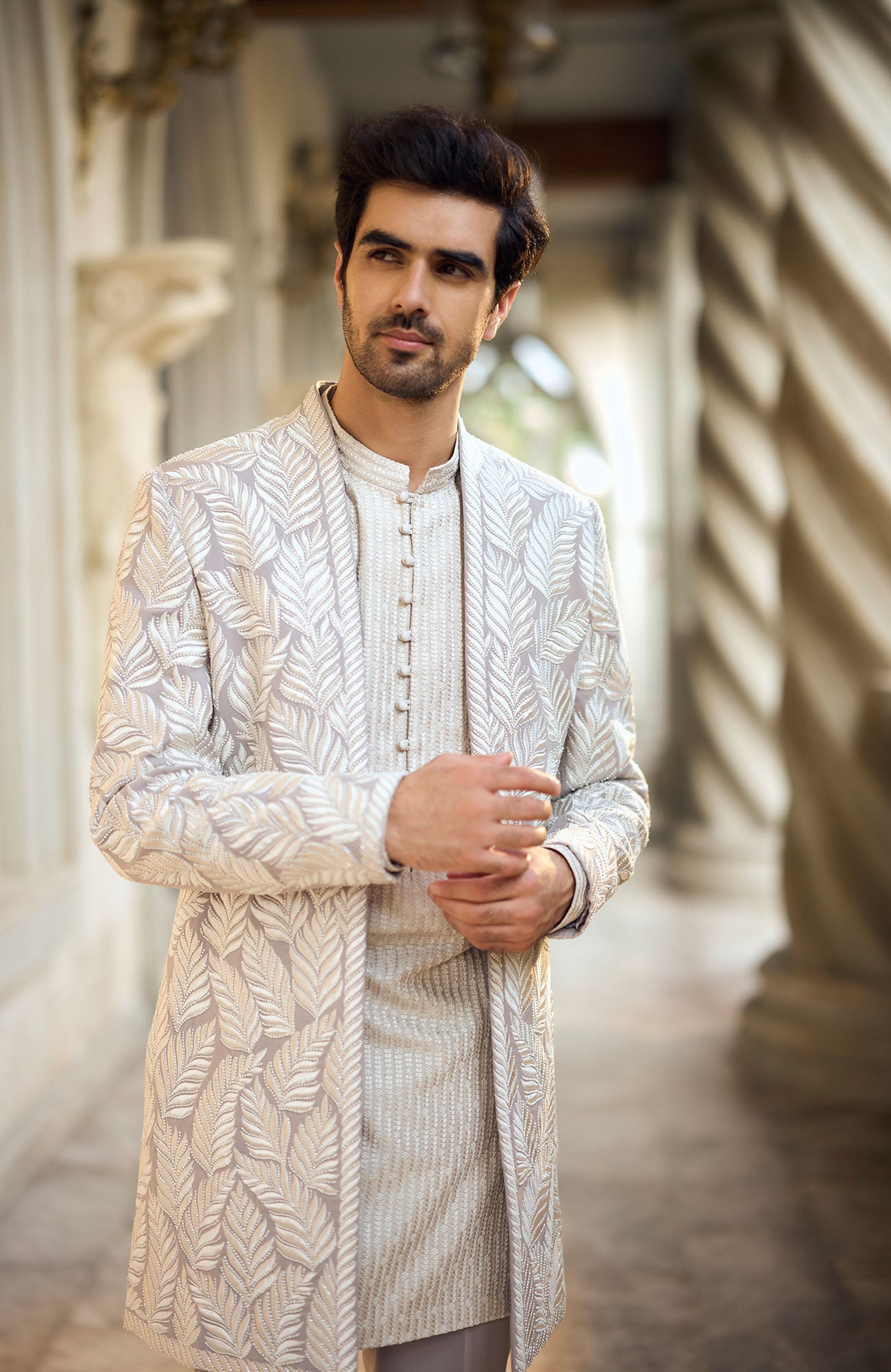 Grey Open Jacket Set