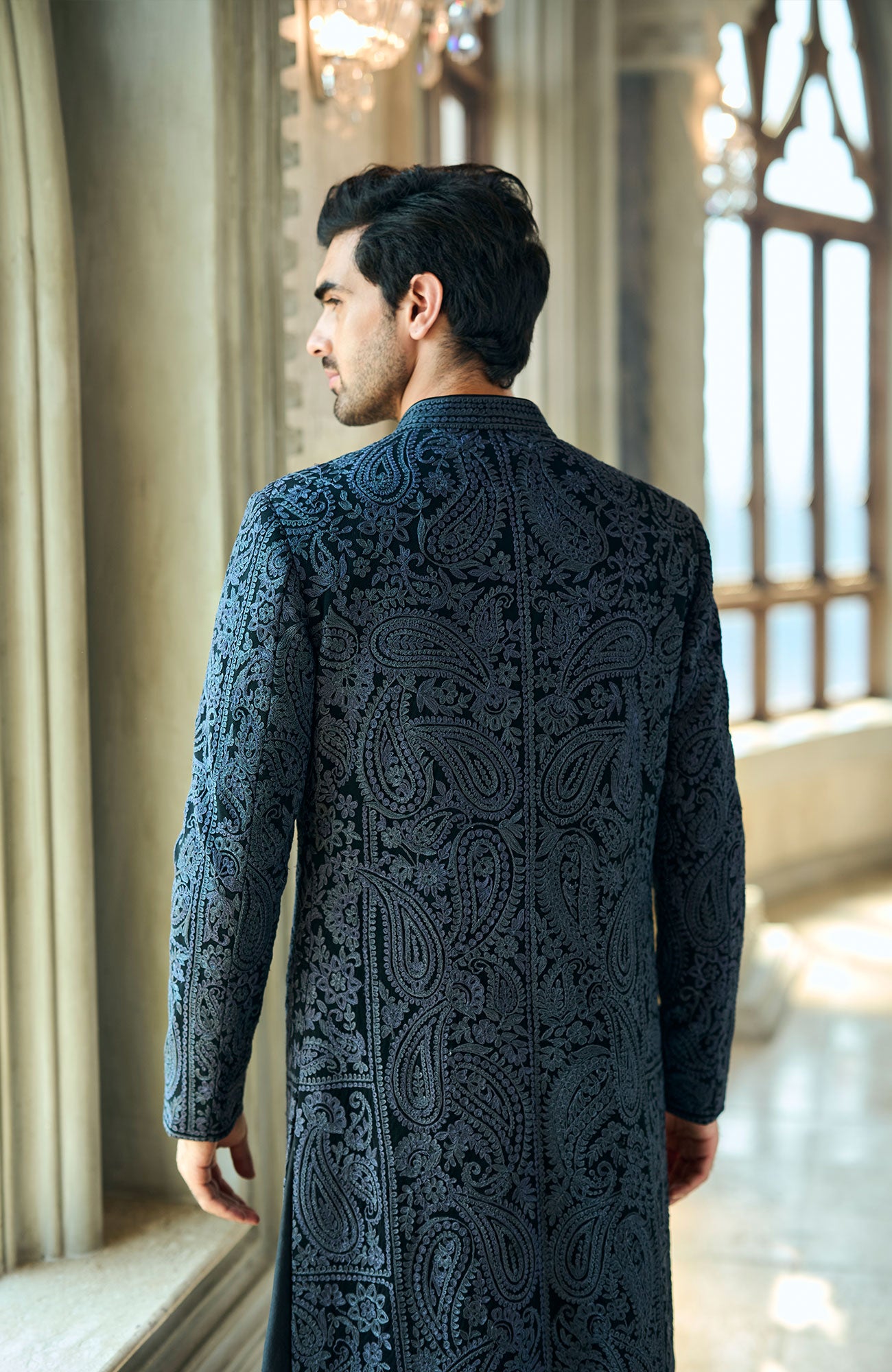 Charcoal Thread Work Sherwani Set