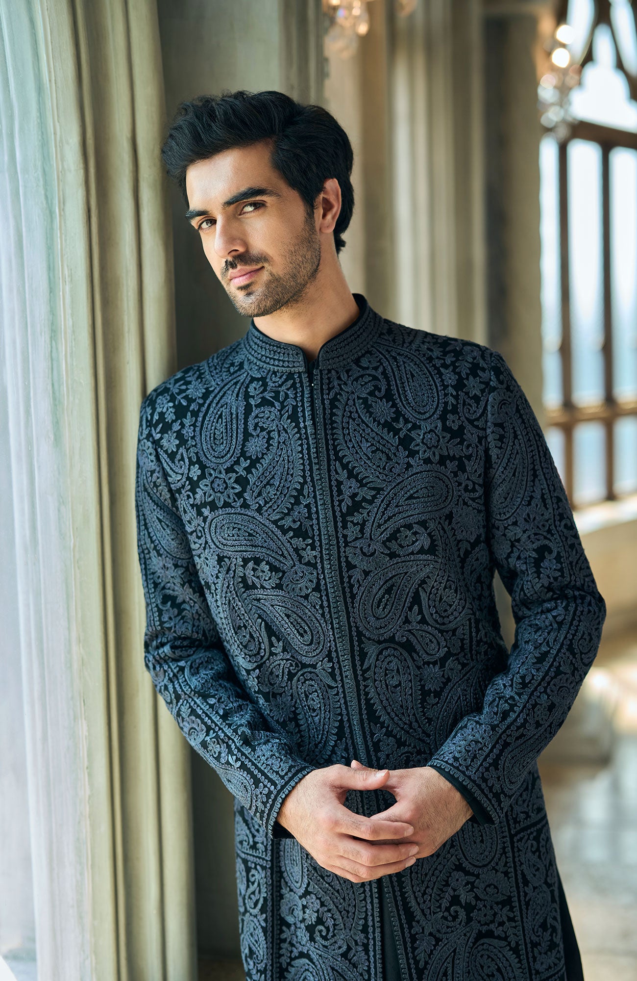 Charcoal Thread Work Sherwani Set