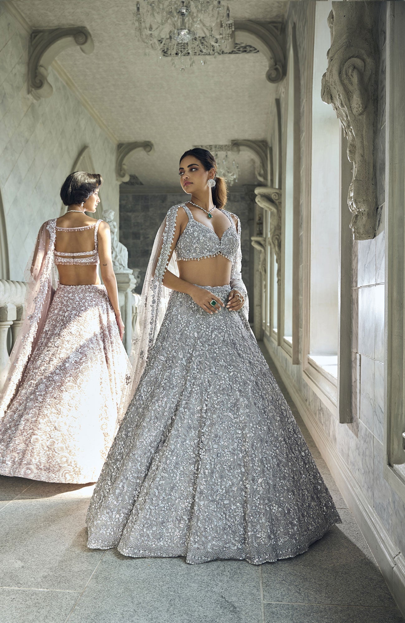Silver Sequin Lehenga Set
