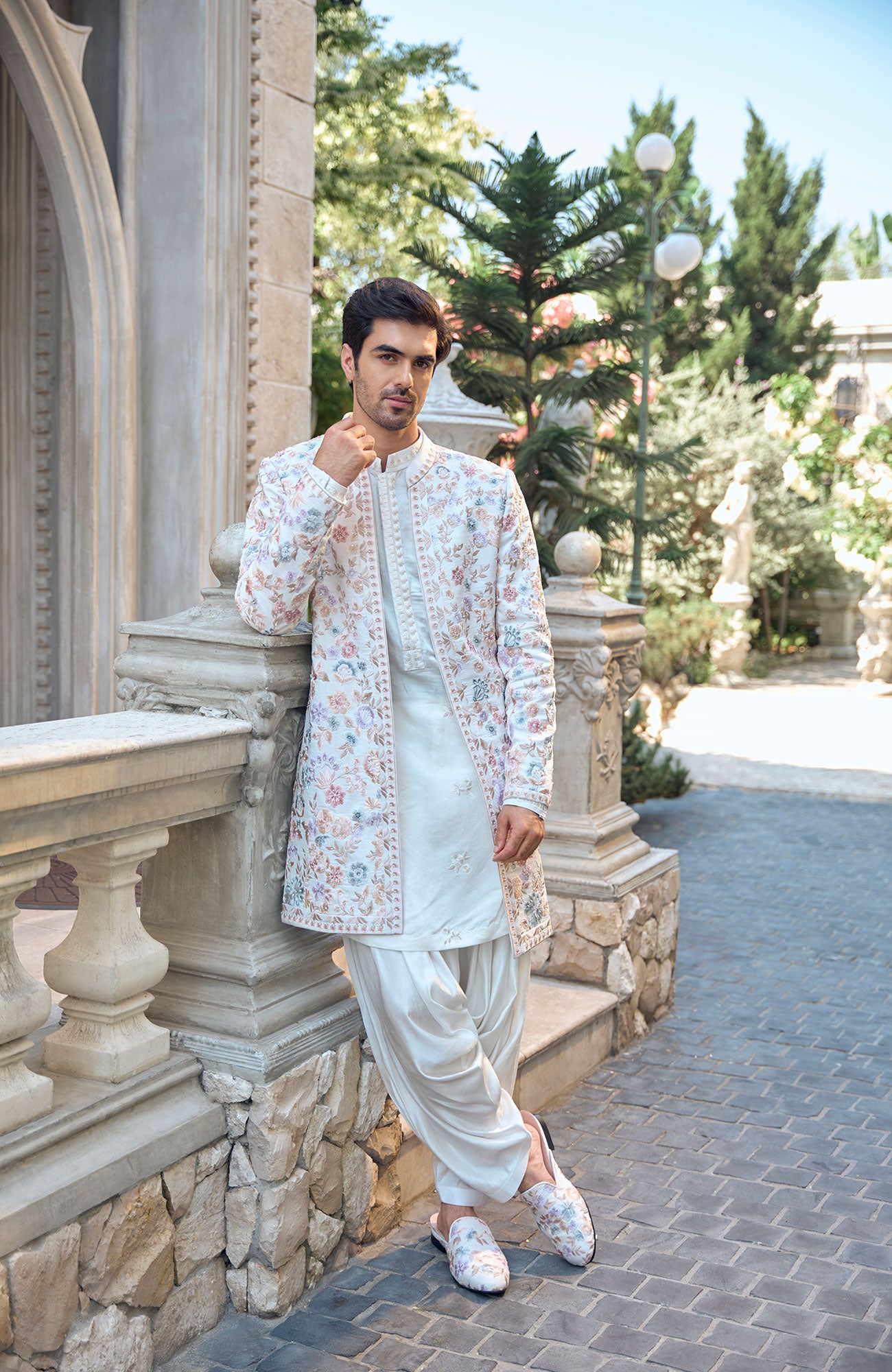 Multi-Coloured Open Sherwani Set