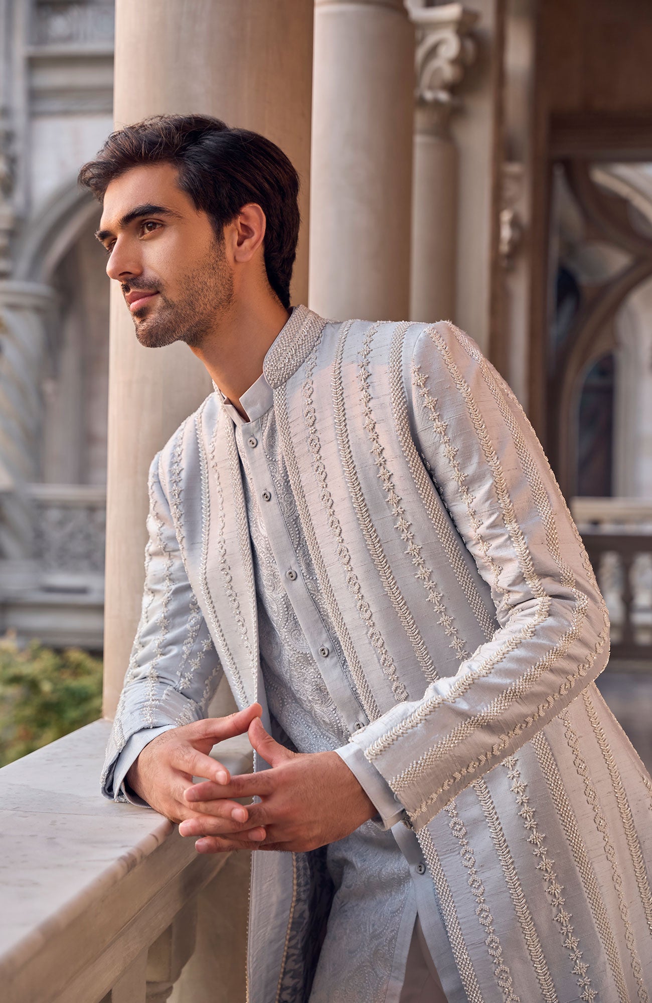 Sage Green Thread Work Sherwani Set