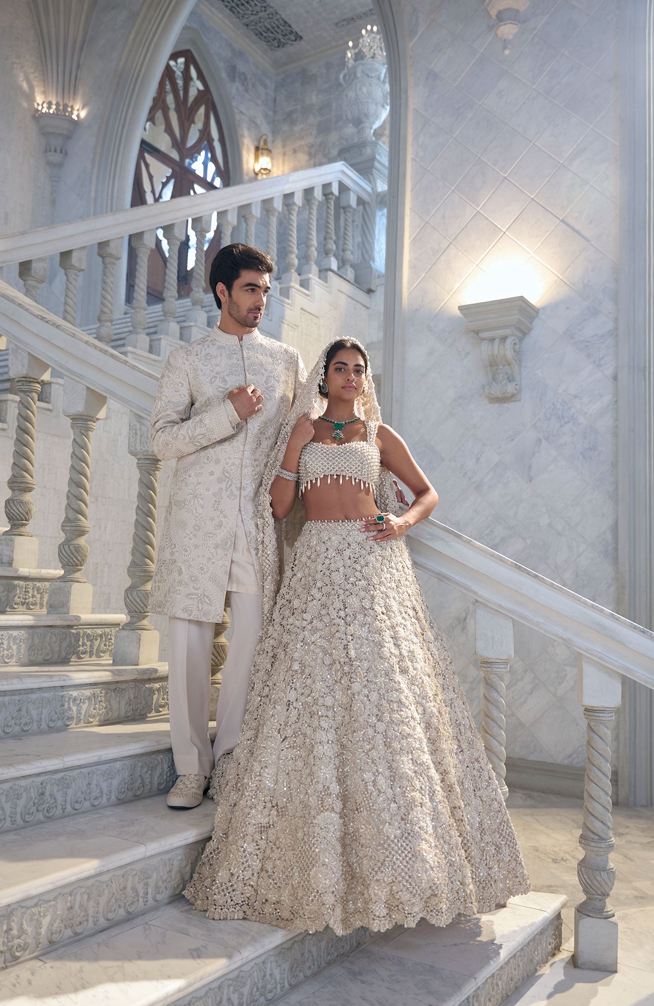 Cream Thread Work Sherwani Set