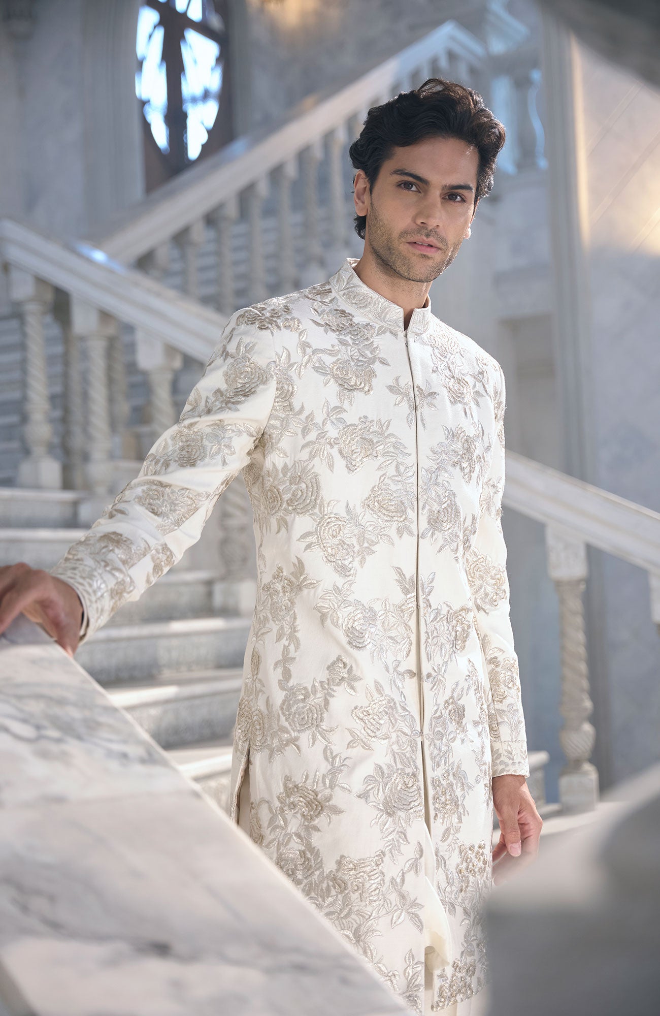 Gold Silver Sherwani Set
