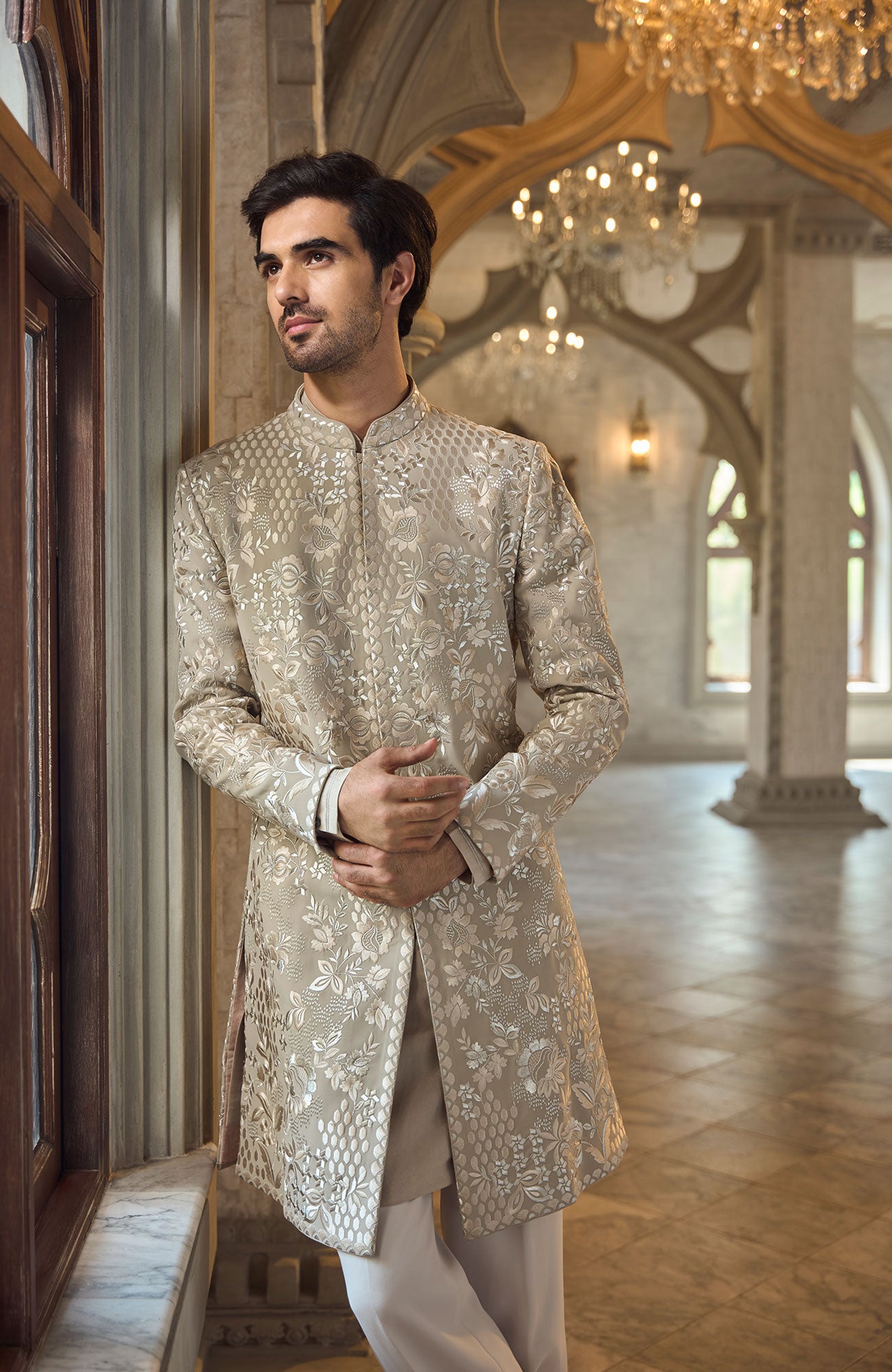 Greige Sherwani Set