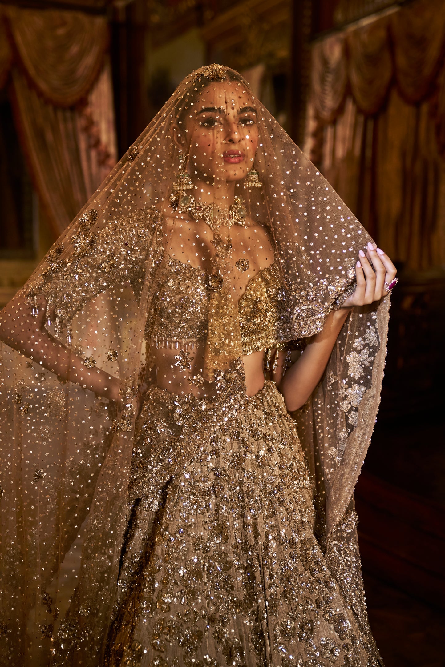 Gold Tissue Lehenga Set