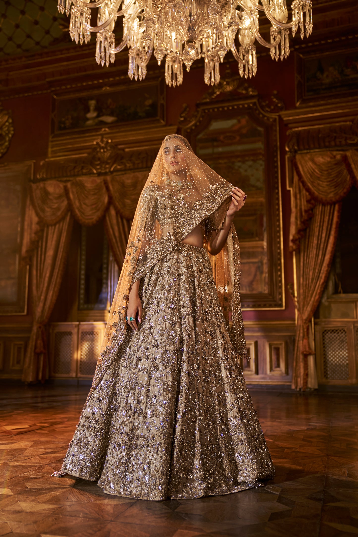 Gold Tissue Lehenga Set