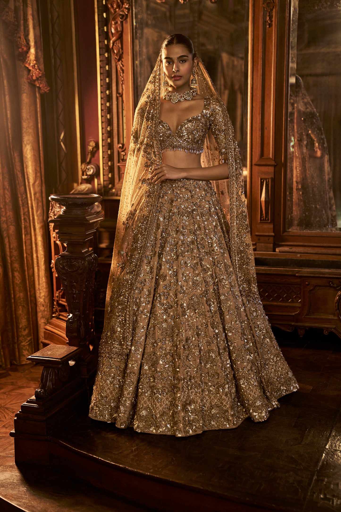 Gold Tissue Lehenga Set