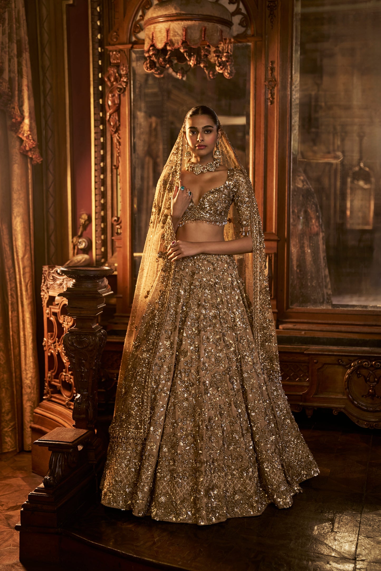 Gold Tissue Lehenga Set