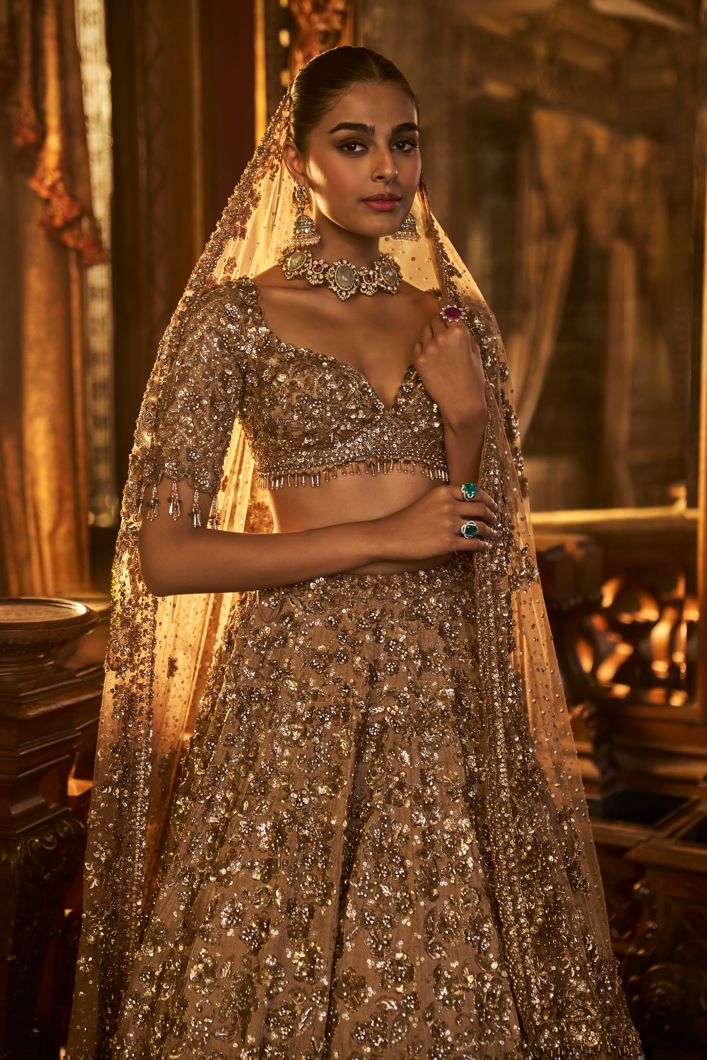 Gold Tissue Lehenga Set