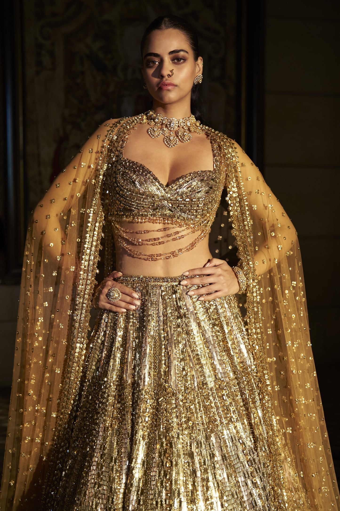 Gold Crystal Lehenga Set