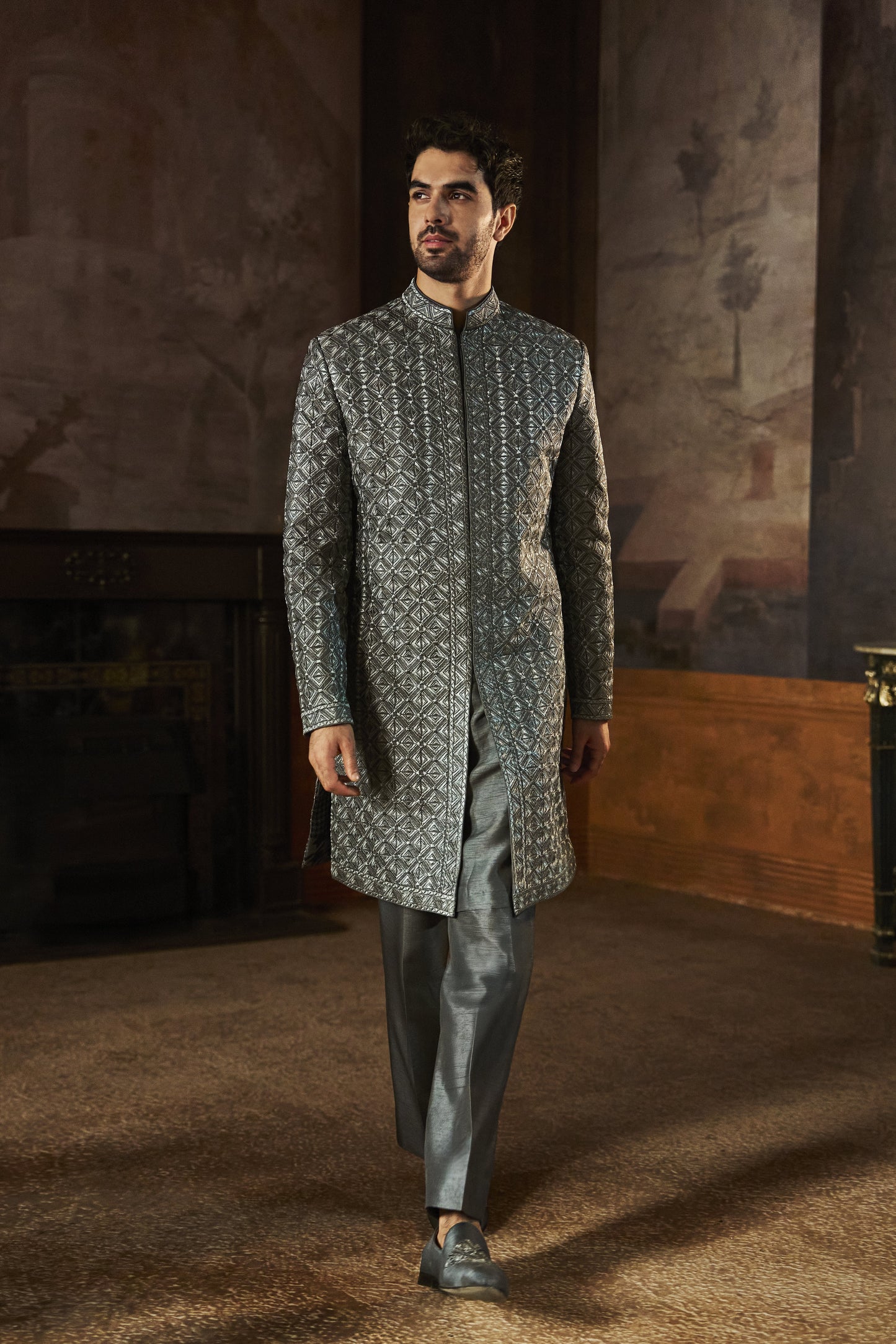 Charcoal Metallic Sherwani Set
