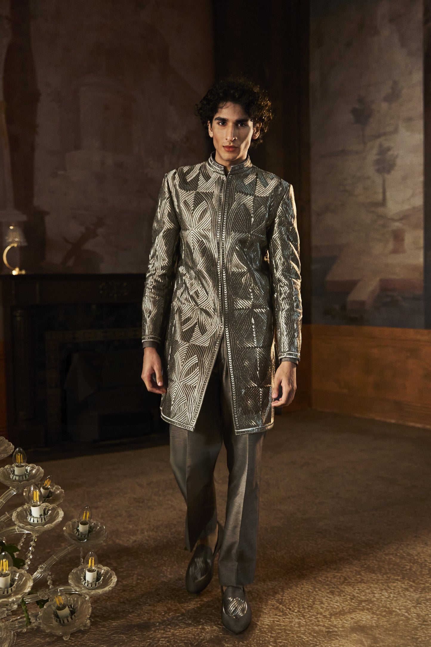 Charcoal Metallic Sherwani Set
