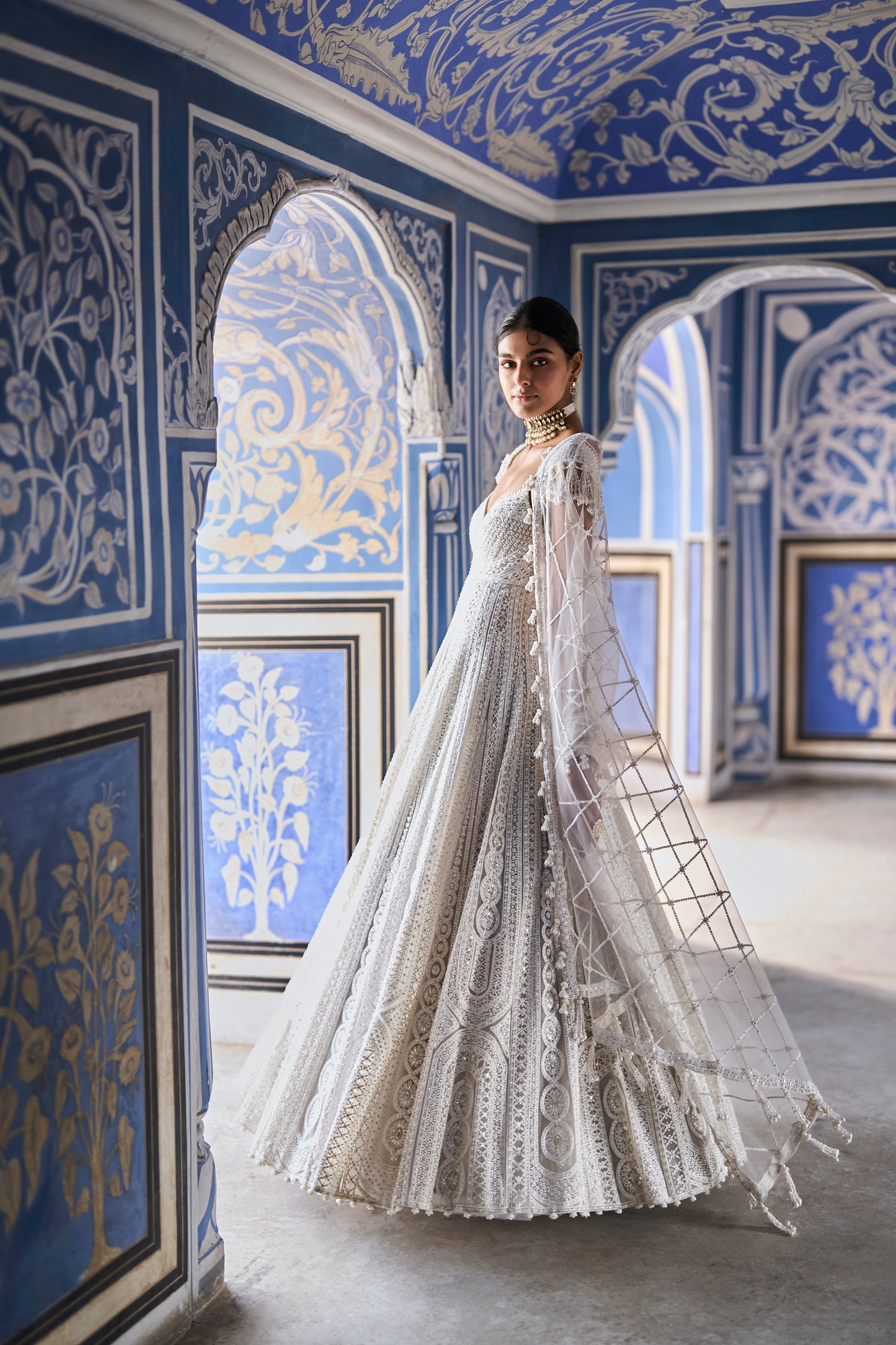 Cream Dori Ankarkali Suit set