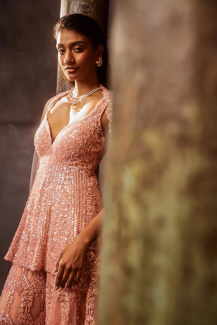 Mrunal Thakur in Rose Pink Sequin Sharara Set