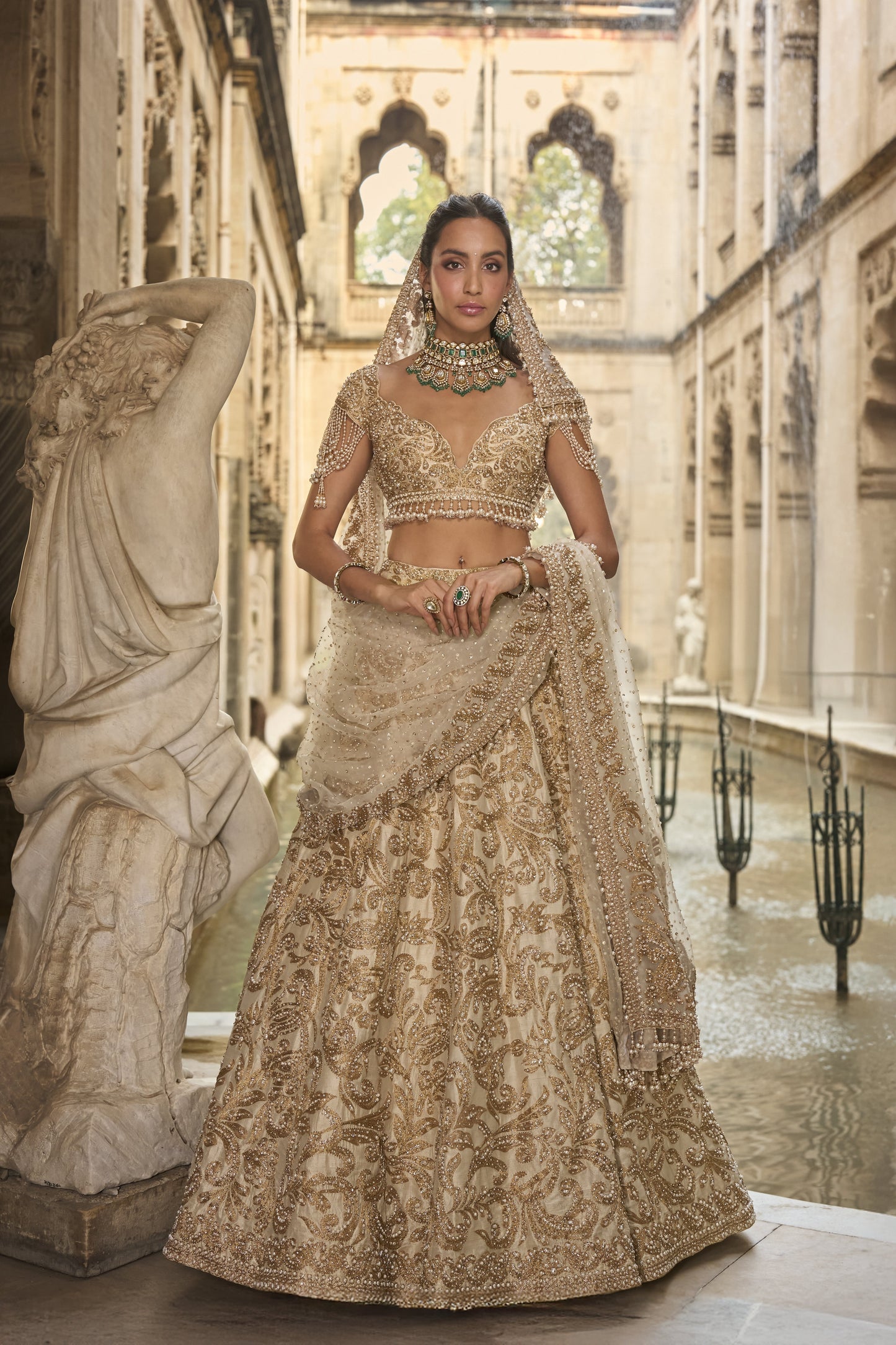 Beige & Gold Lehenga Set