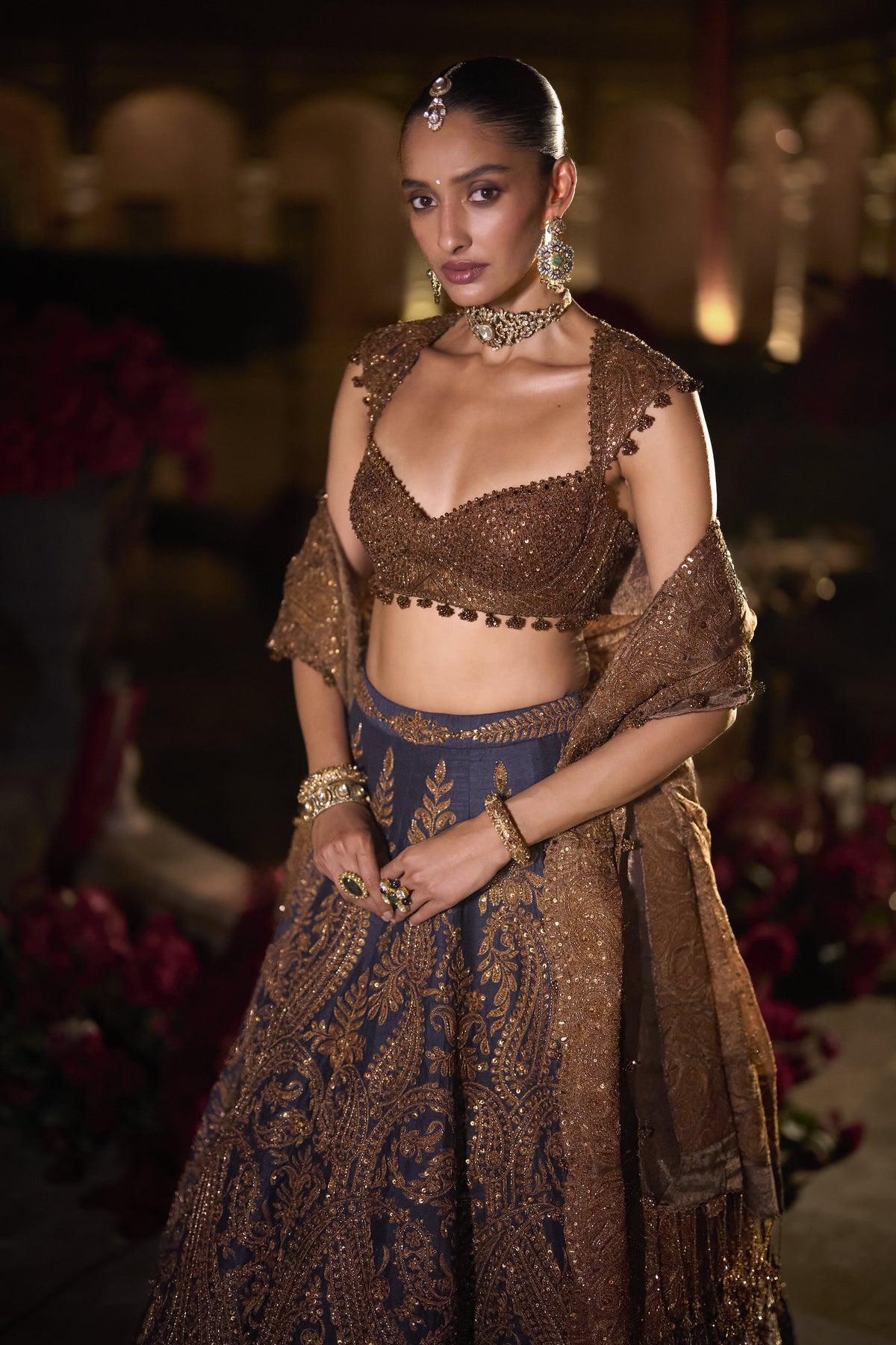 Navy Blue Paisely Lehenga Set