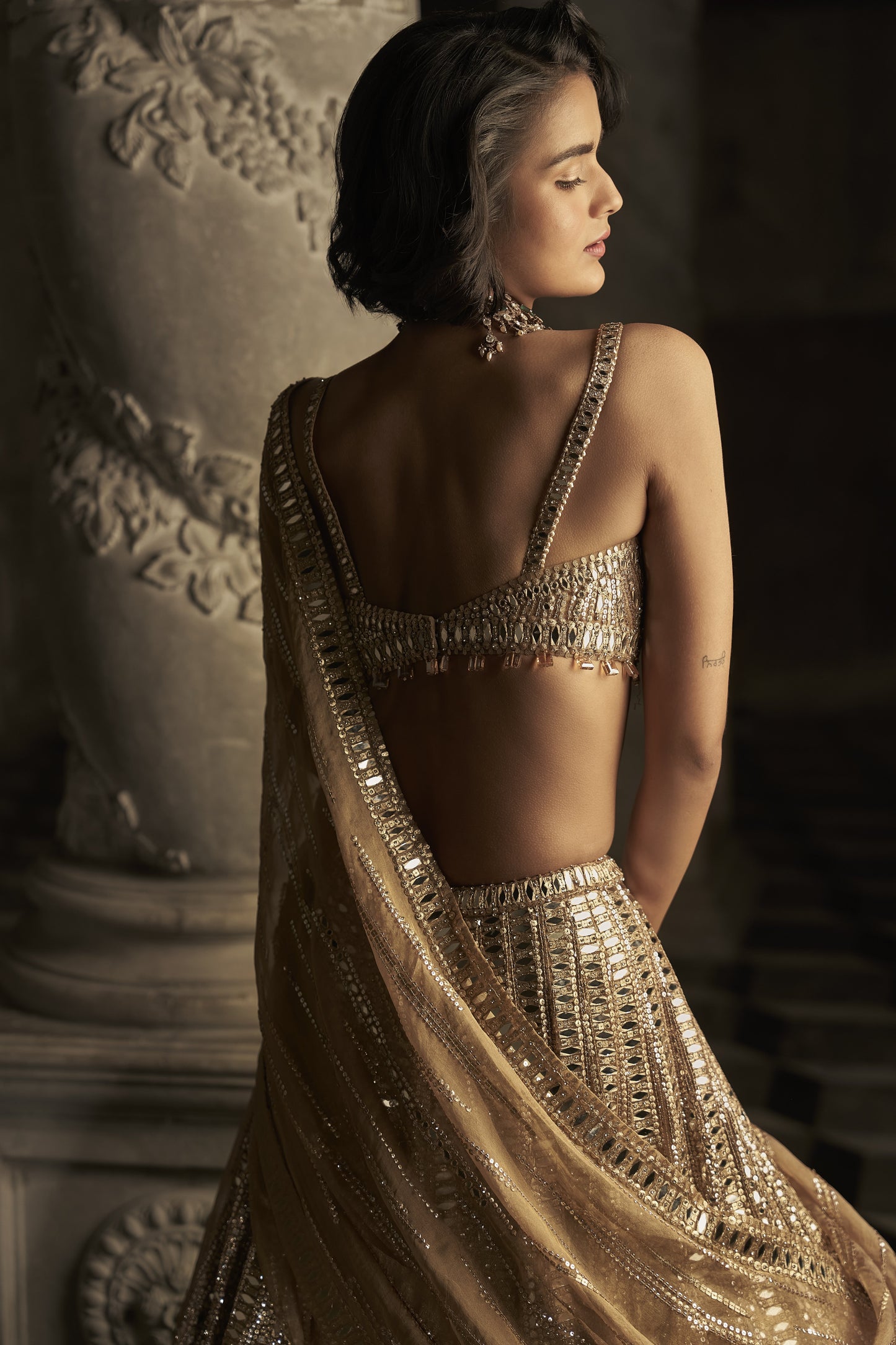 Gold Mirror Work Lehenga Set