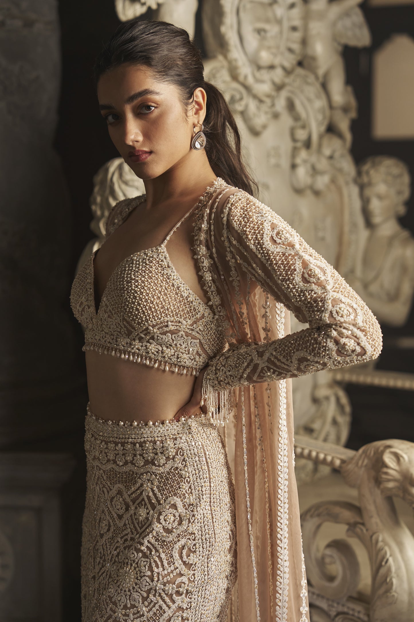 Nude Cream Skirt Jacket Set