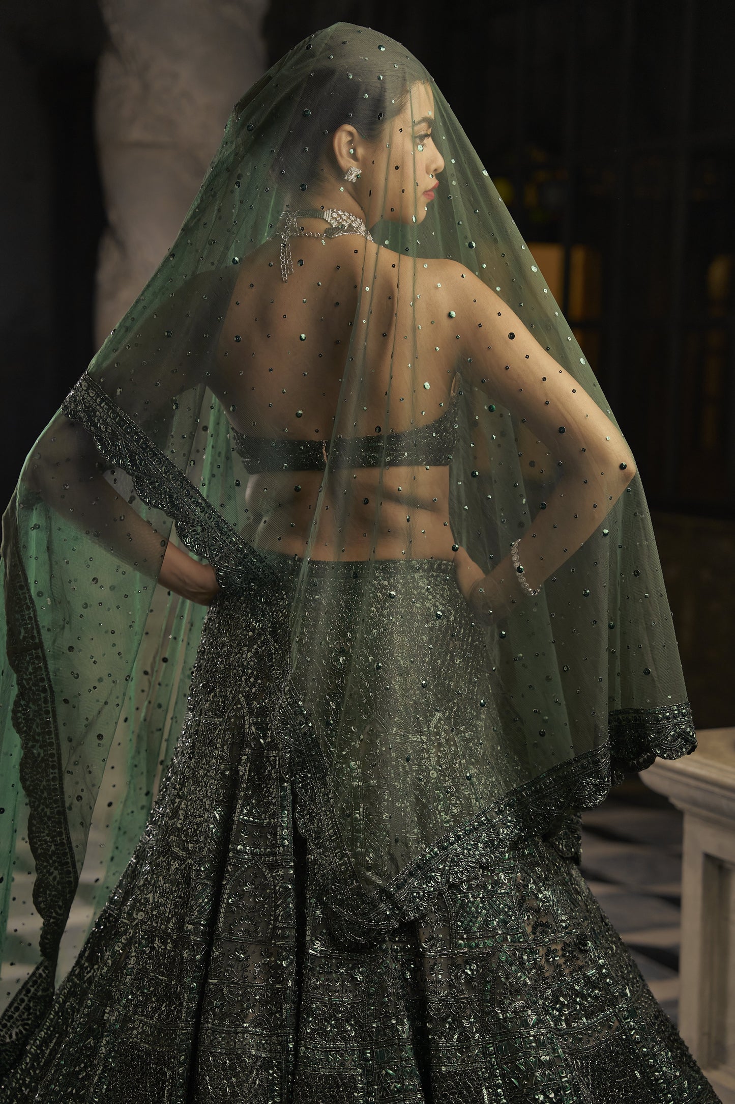 Emerald Green Sequin Lehenga Set