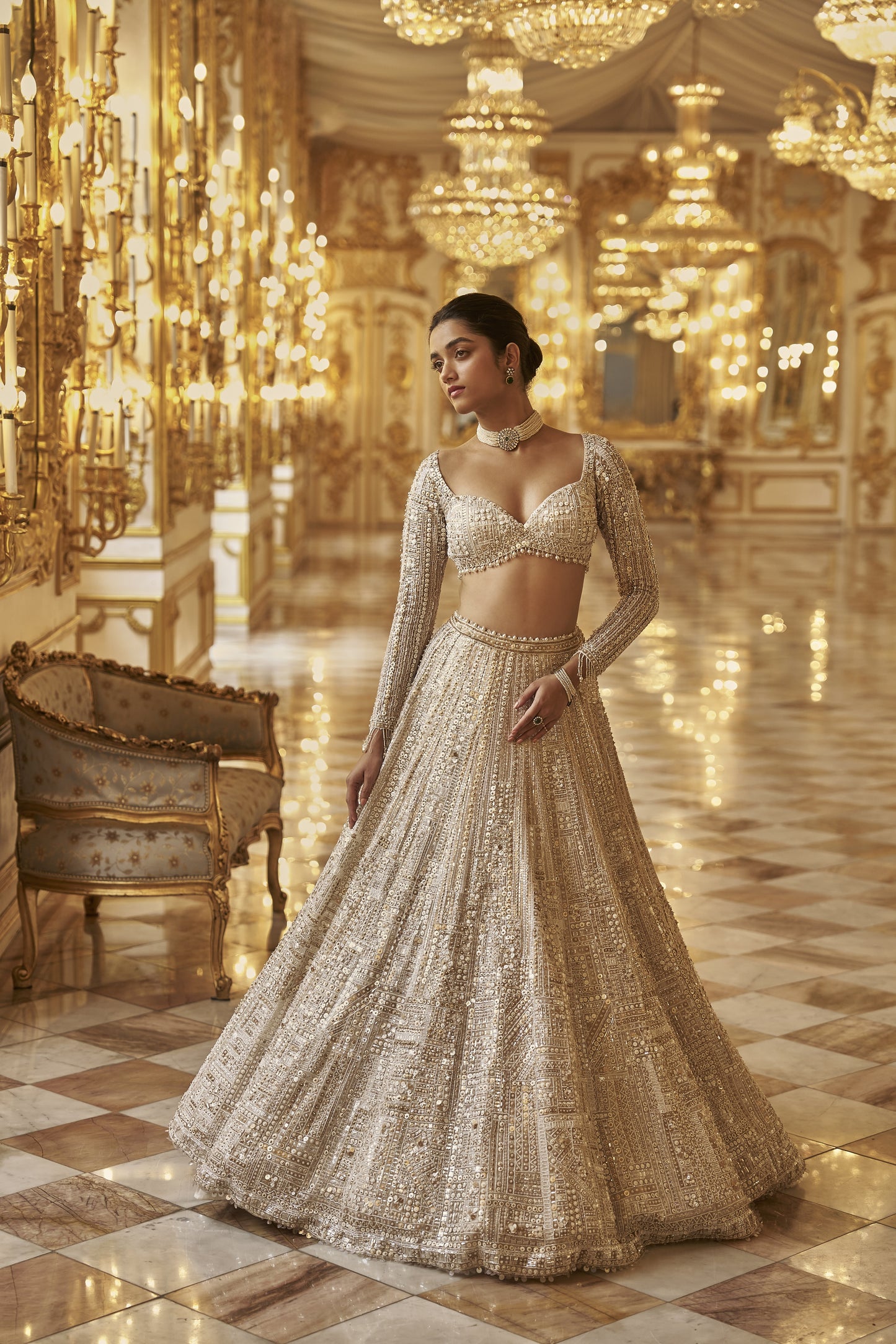 Ivory Gold Sequin Lehenga Set