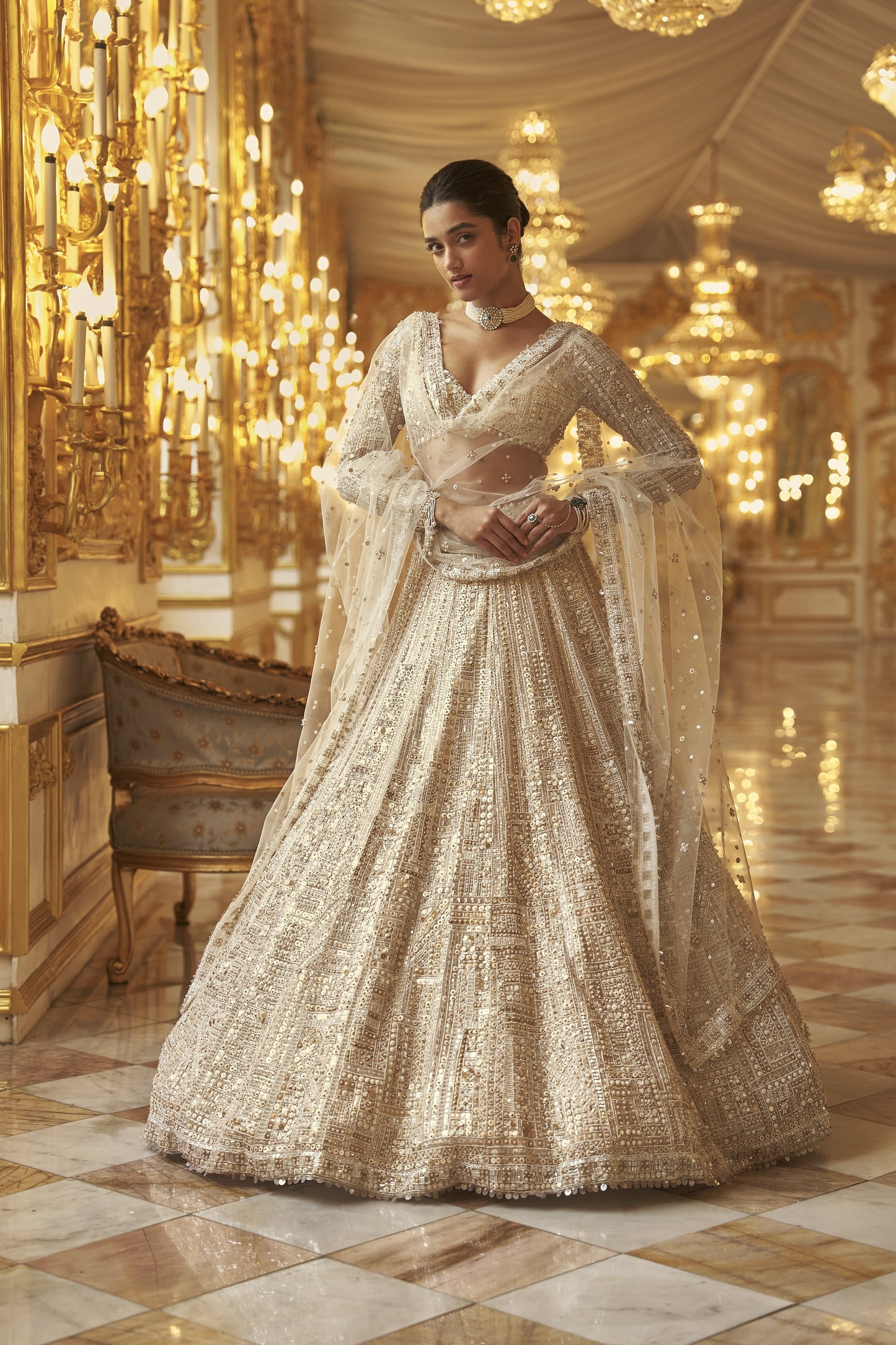 Ivory Gold Sequin Lehenga Set