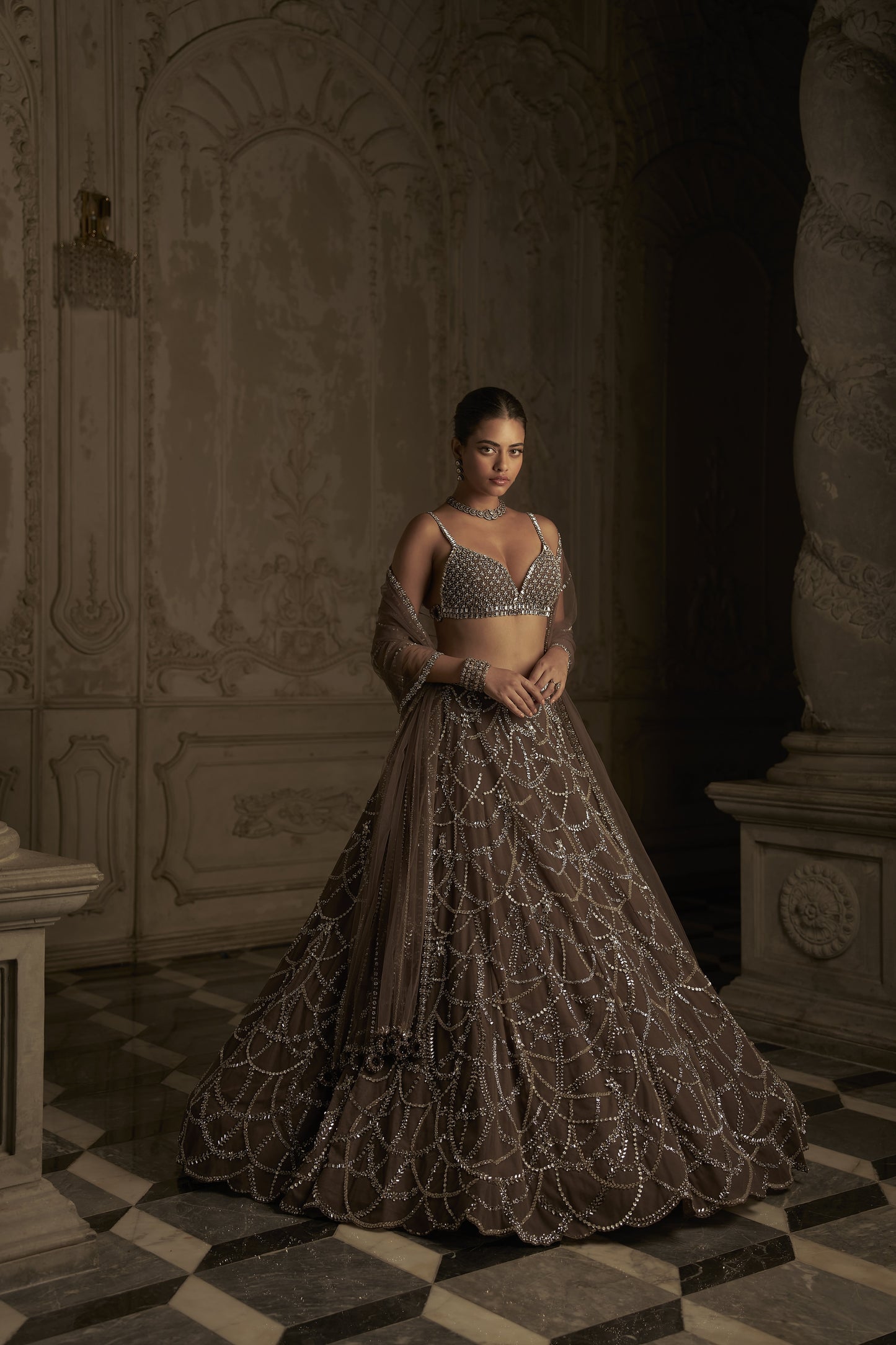 Coffee Chandelier Lehenga Set