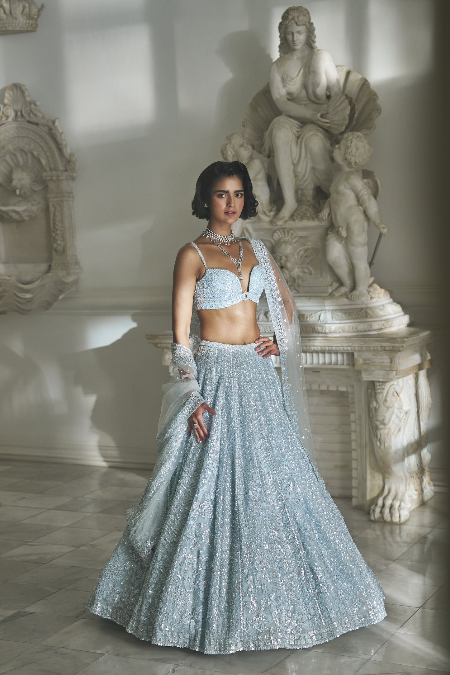 Powder Blue Sequin Lehenga Set