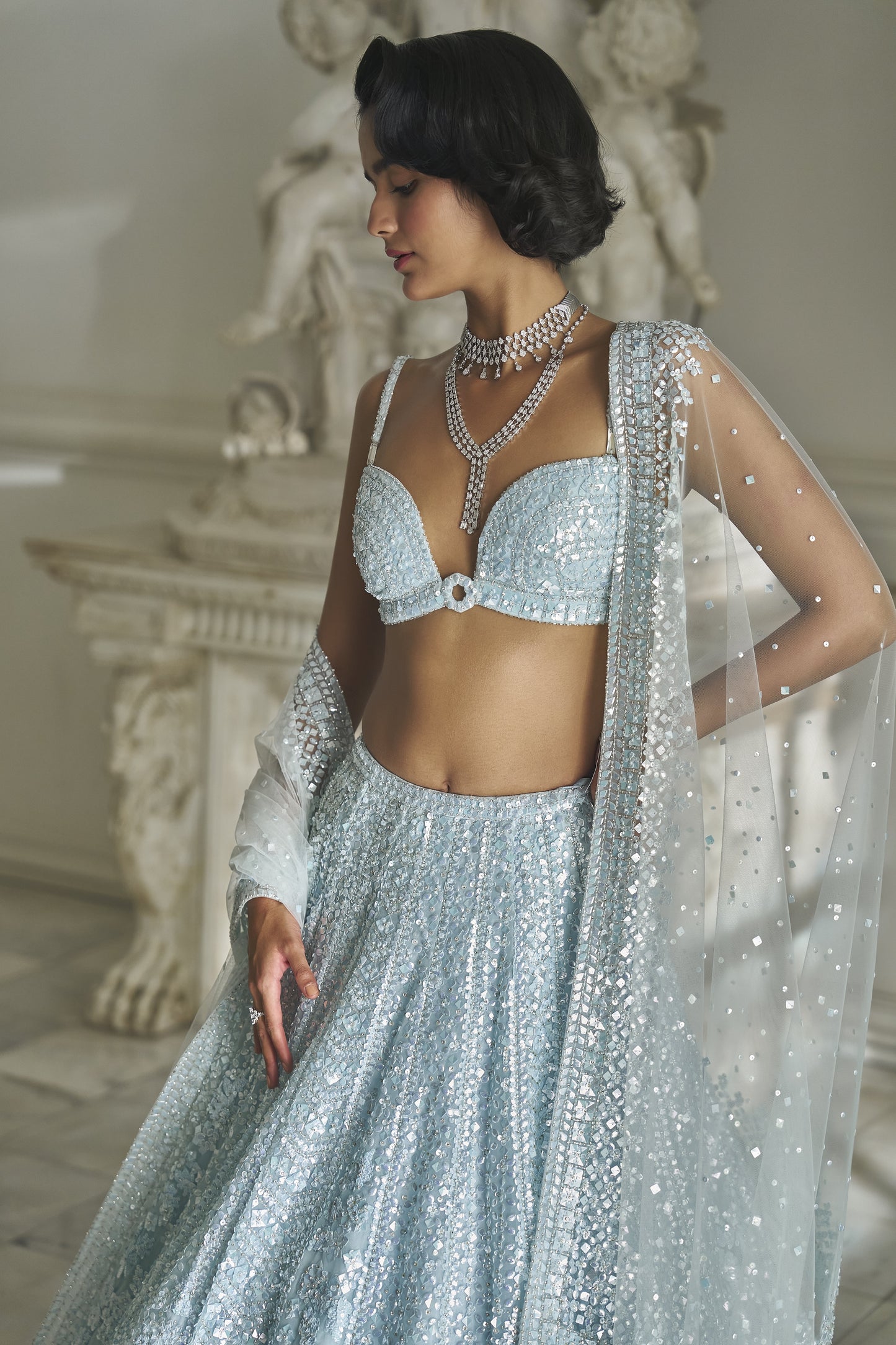 Powder Blue Sequin Lehenga Set