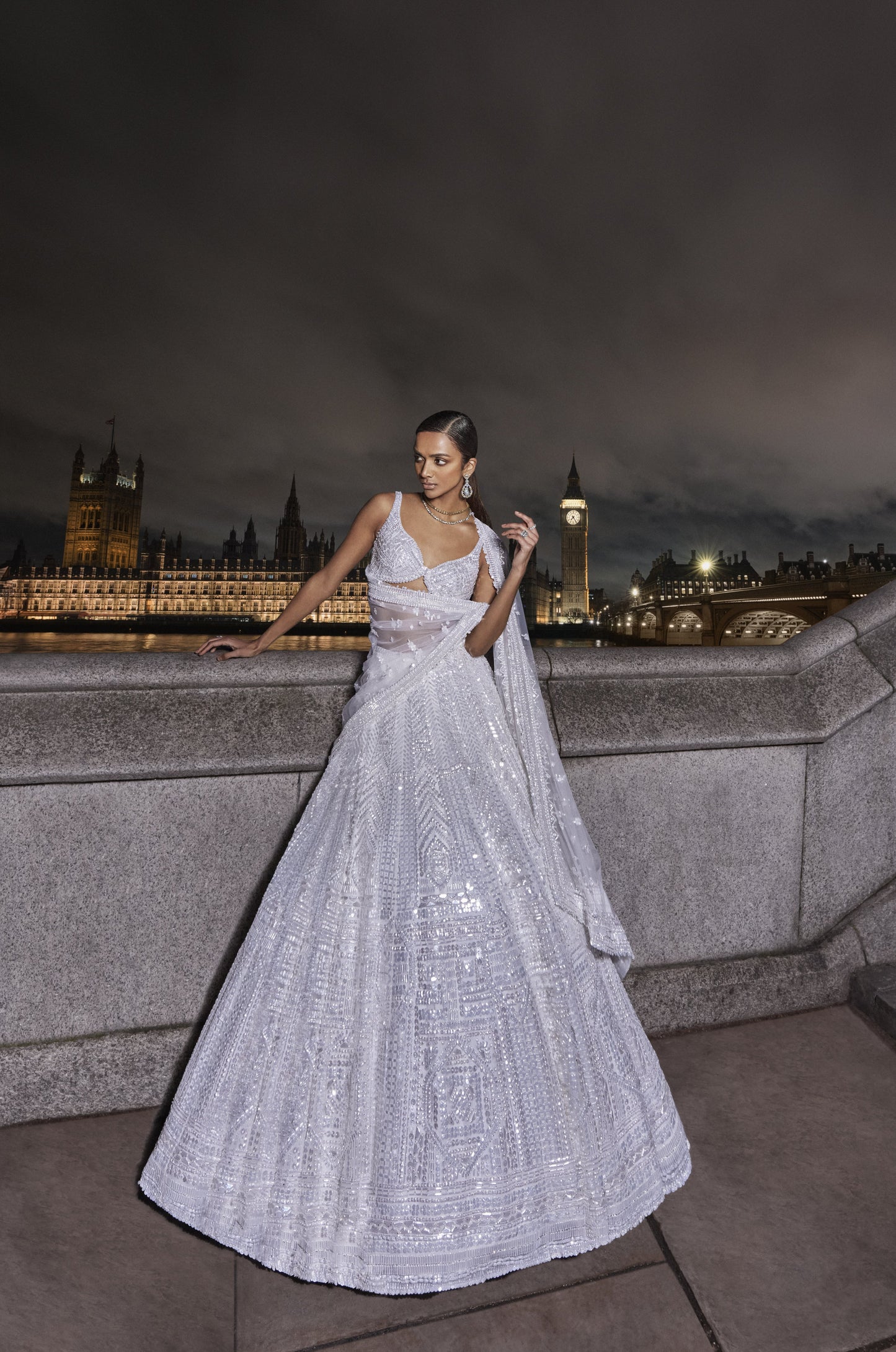 White Sequin Lehenga Set