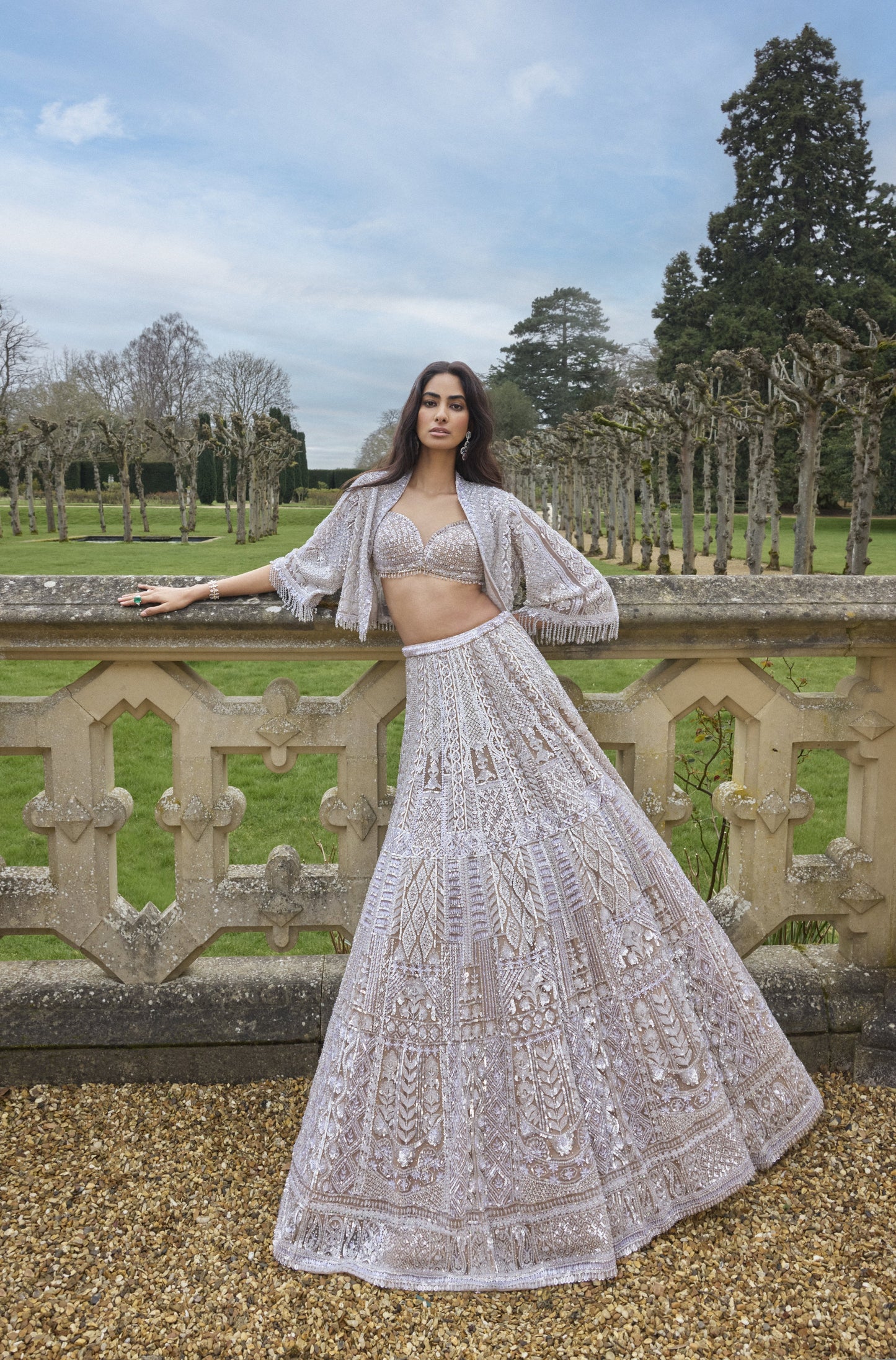 Nude Silver Jacket Lehenga Set