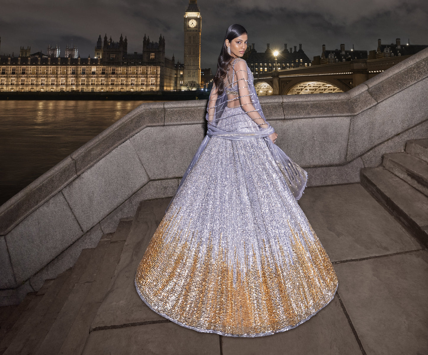 Silver Gold Sequin Lehenga Set