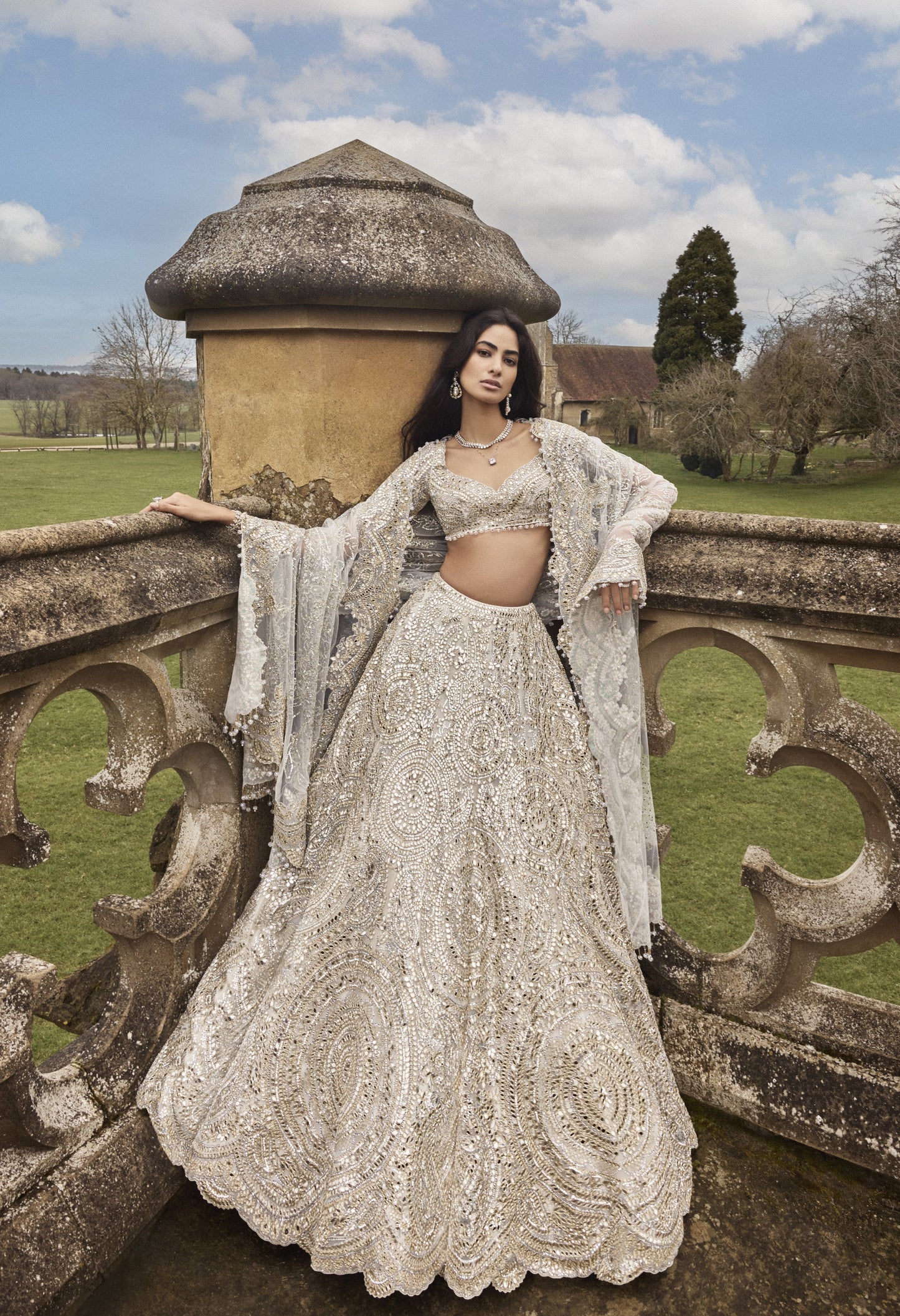 Cream Gold Mirror best designer Lehenga Set