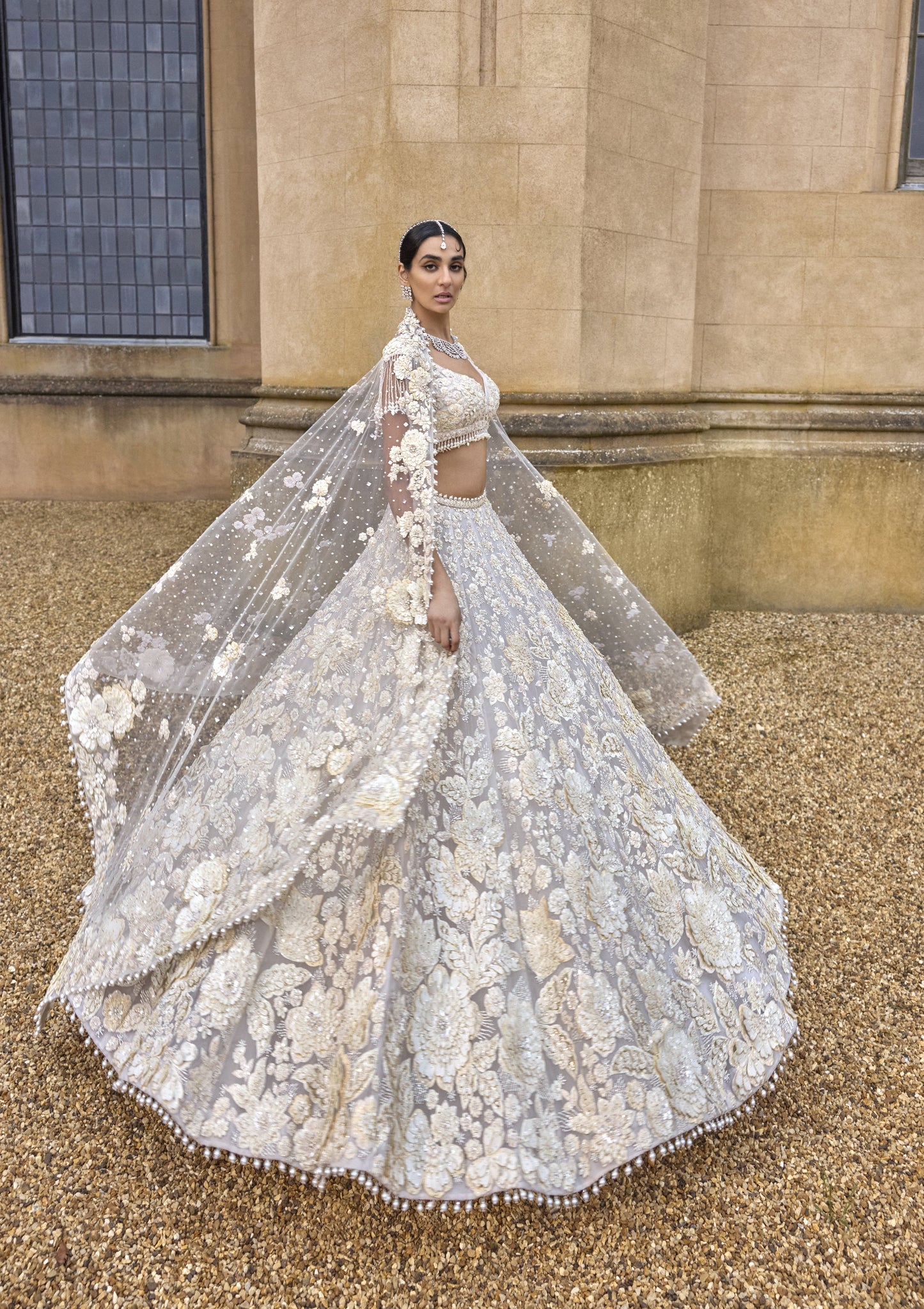 Ivory Three-Dimensional designer Lehenga Set