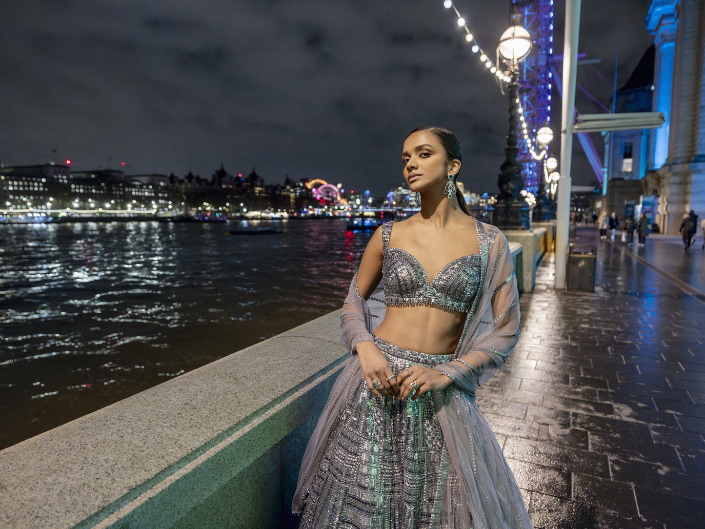 Silver Sequin Lehenga Set