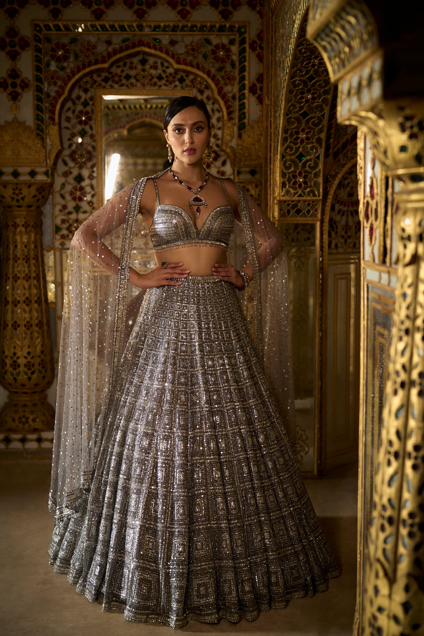 Charcoal Grey Sequin Designer Lehenga Set