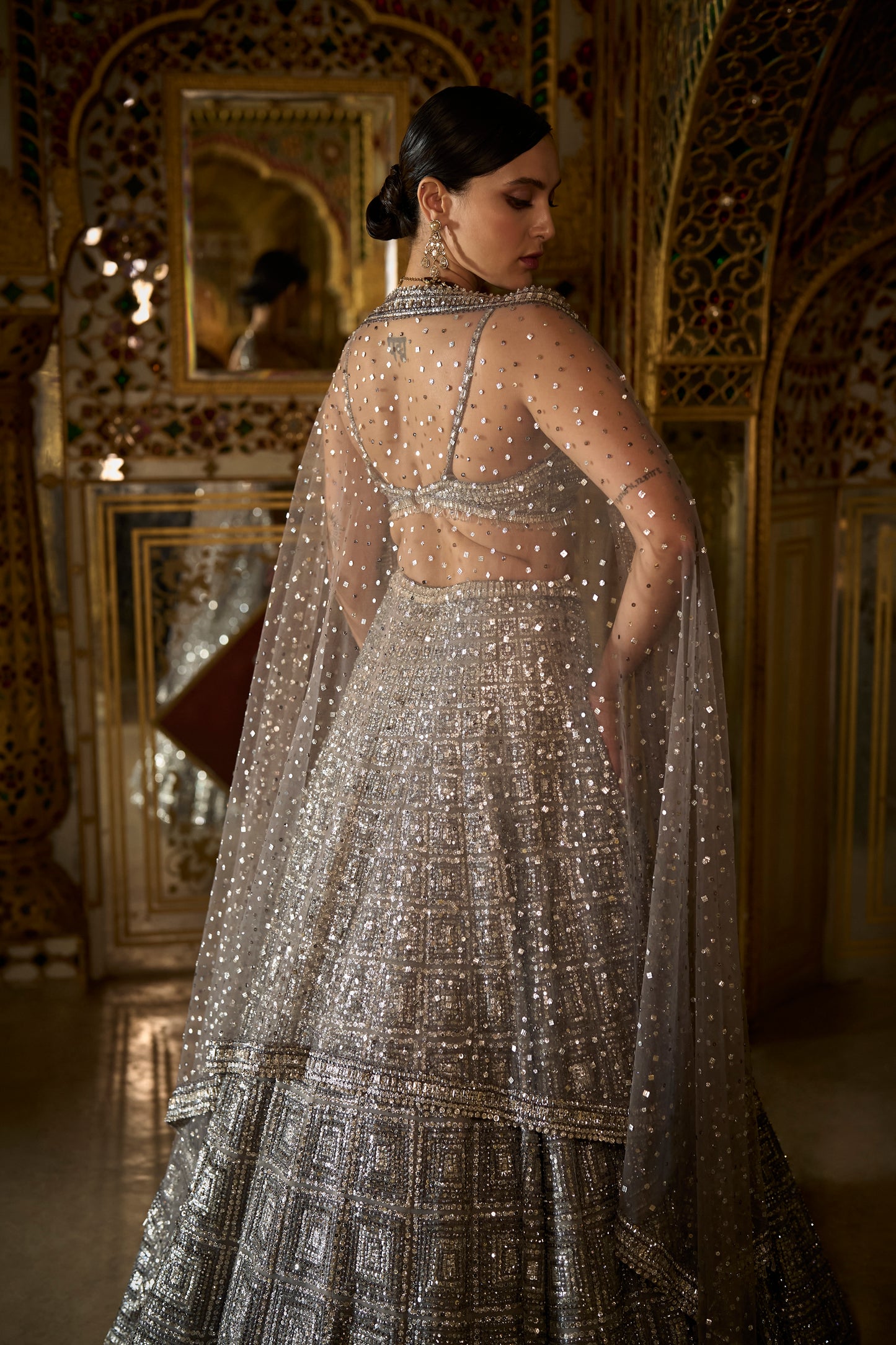 Charcoal Grey Sequin Designer Lehenga Set