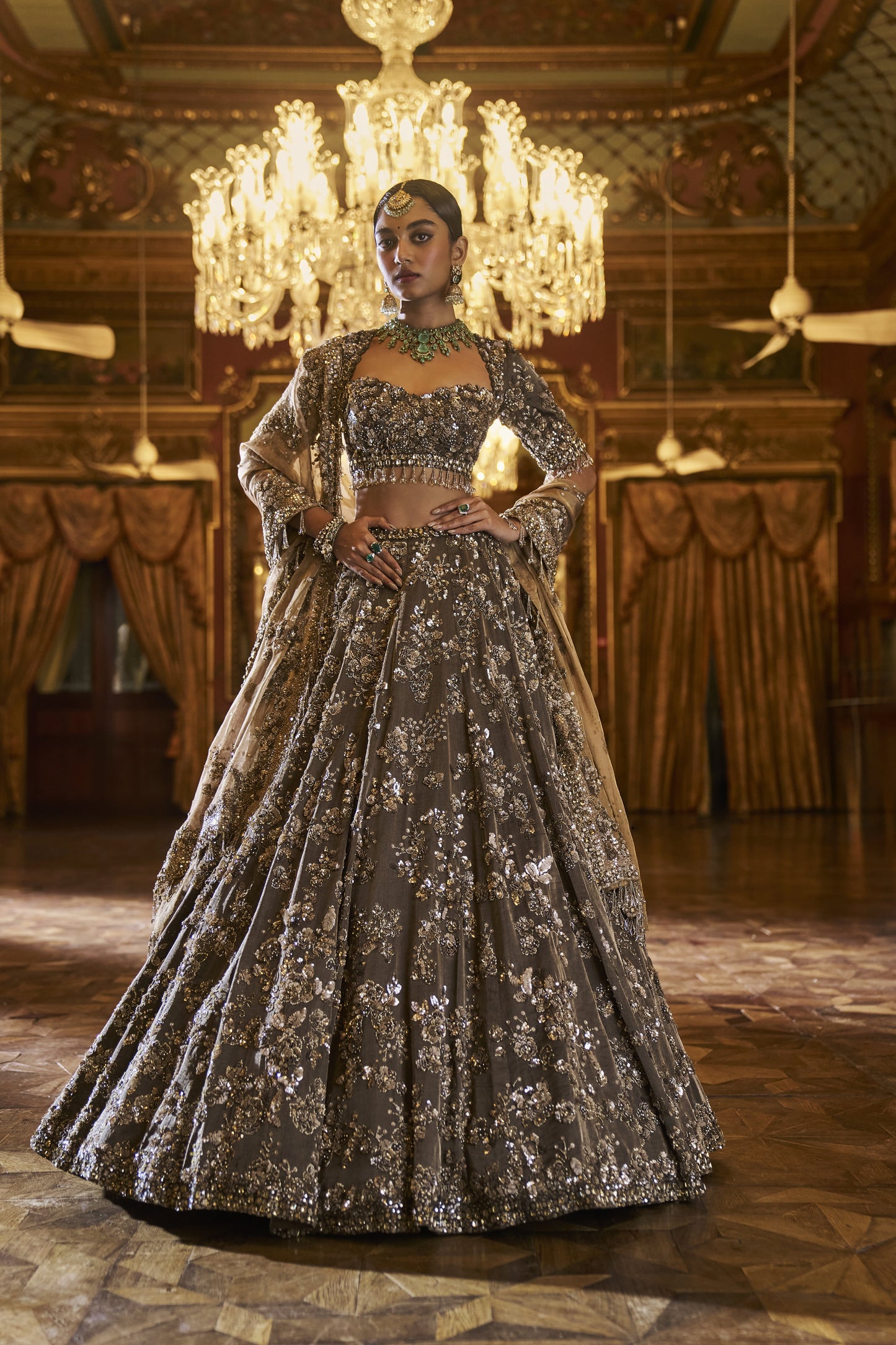 Coffee Brown Tissue lehenga