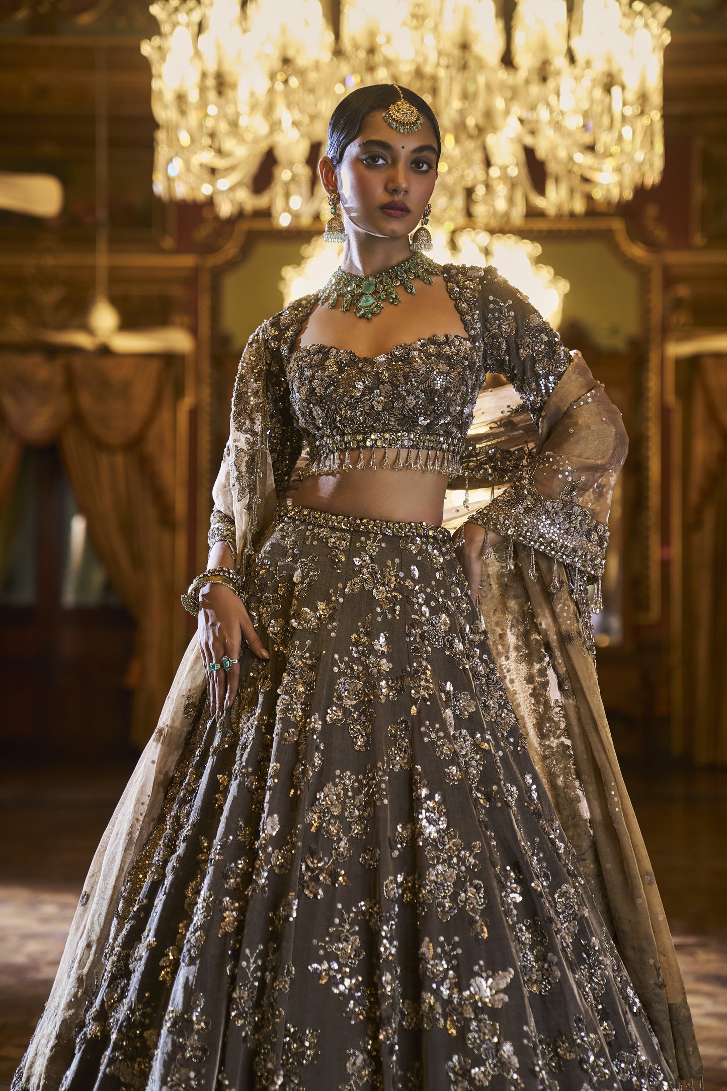 Coffee Brown Tissue lehenga Set