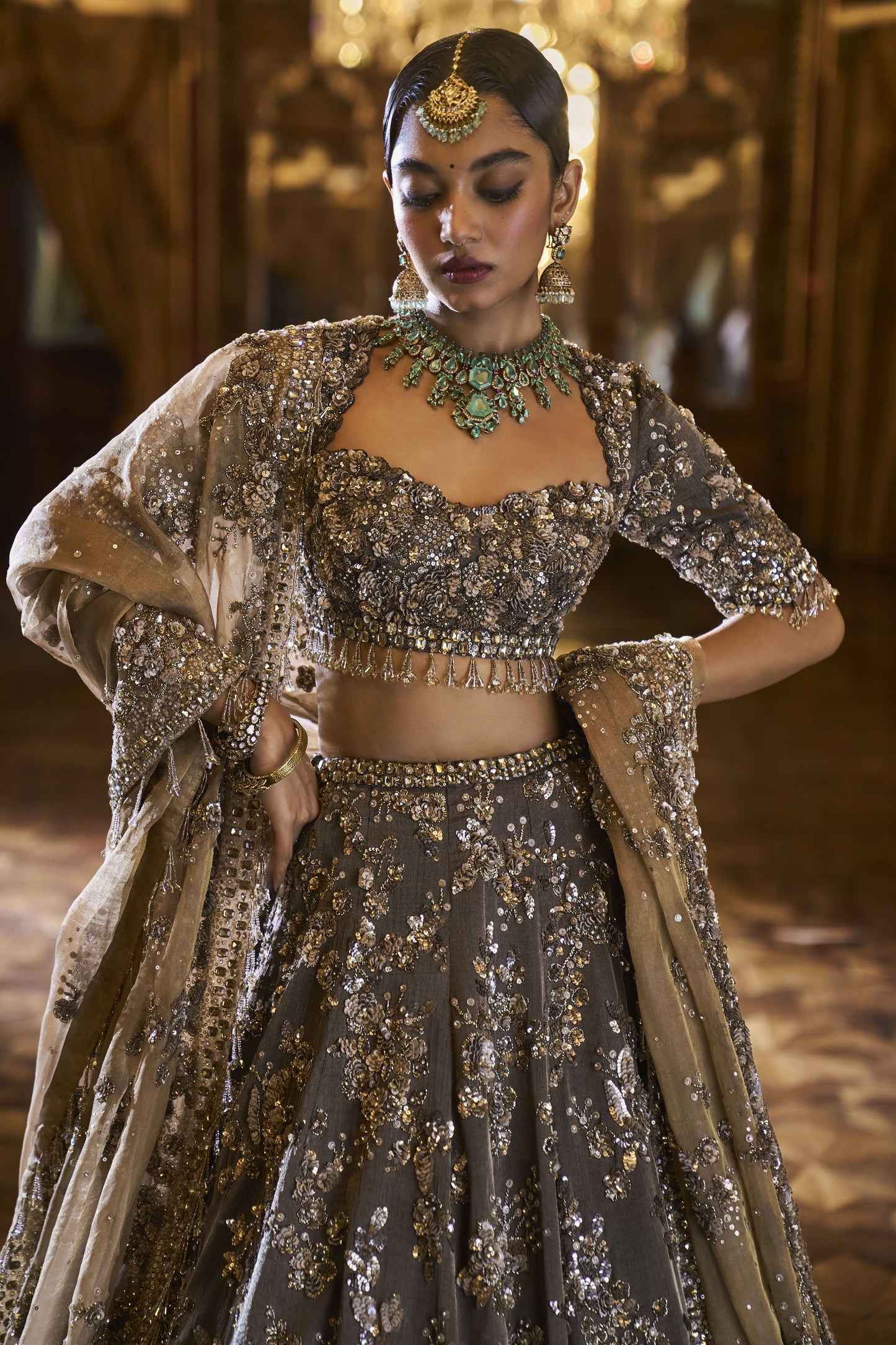 Coffee Brown Tissue lehenga Set