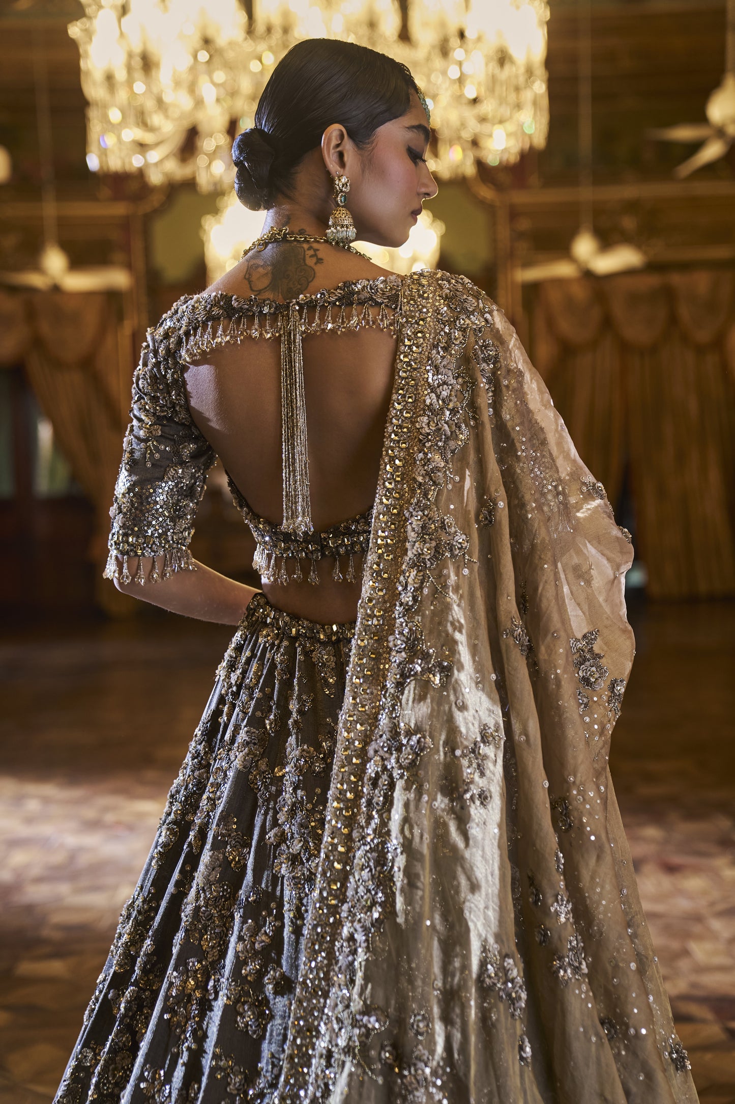 Coffee Brown Tissue lehenga Set
