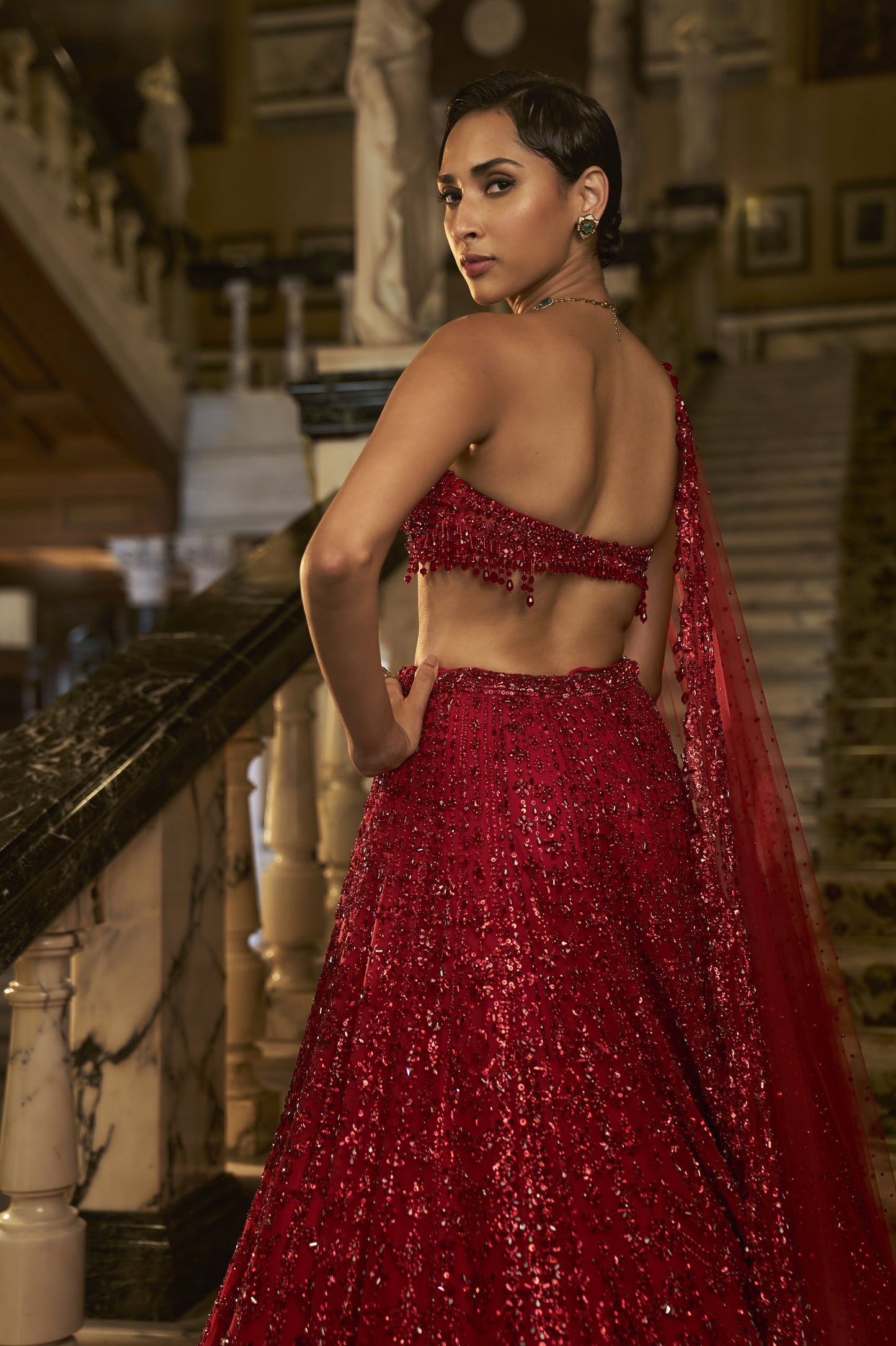 Red crystal Lehenga Set