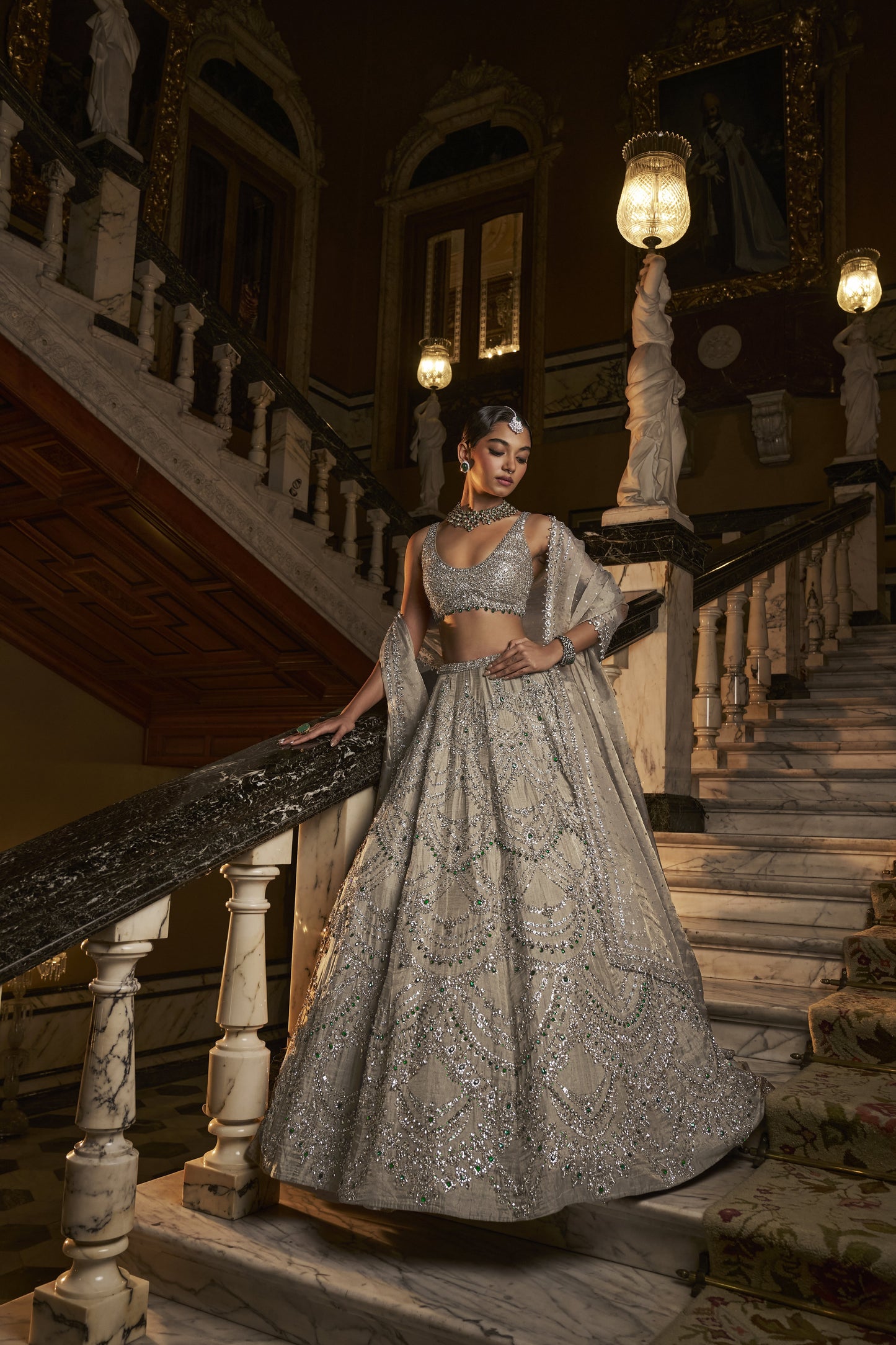 Champagne Chandelier designer Lehenga Set