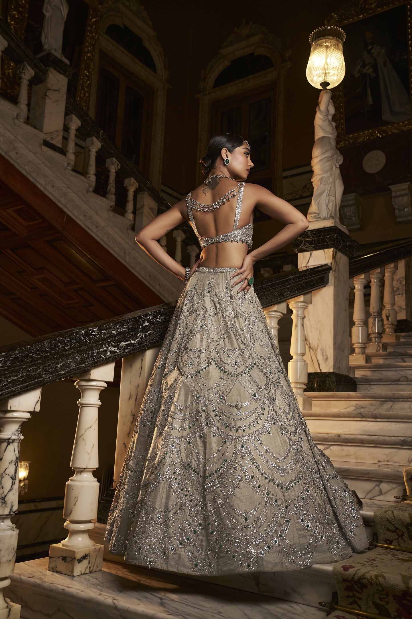 Champagne Chandelier designer Lehenga Set