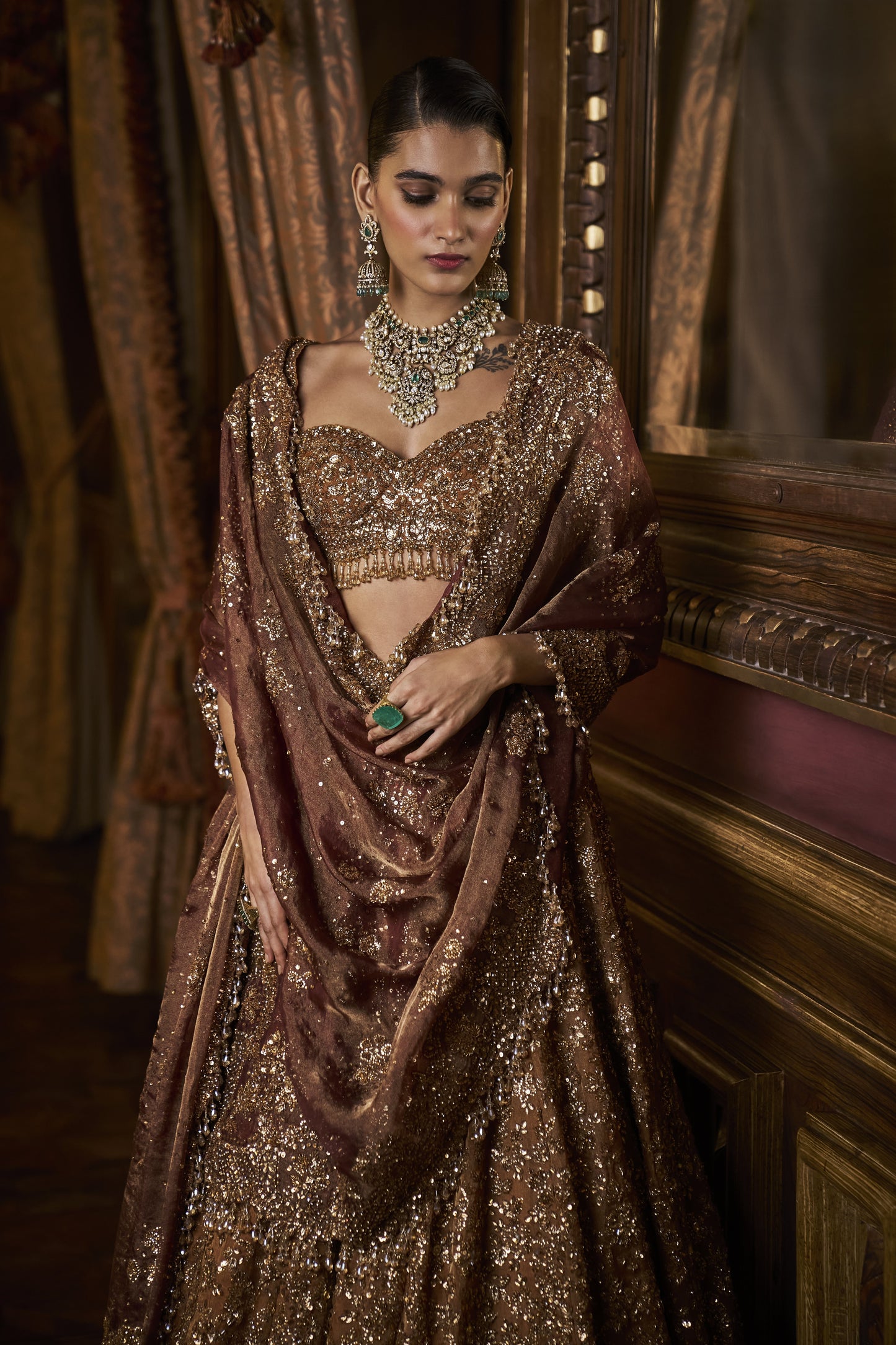 Mustard Tissue Lehenga Set