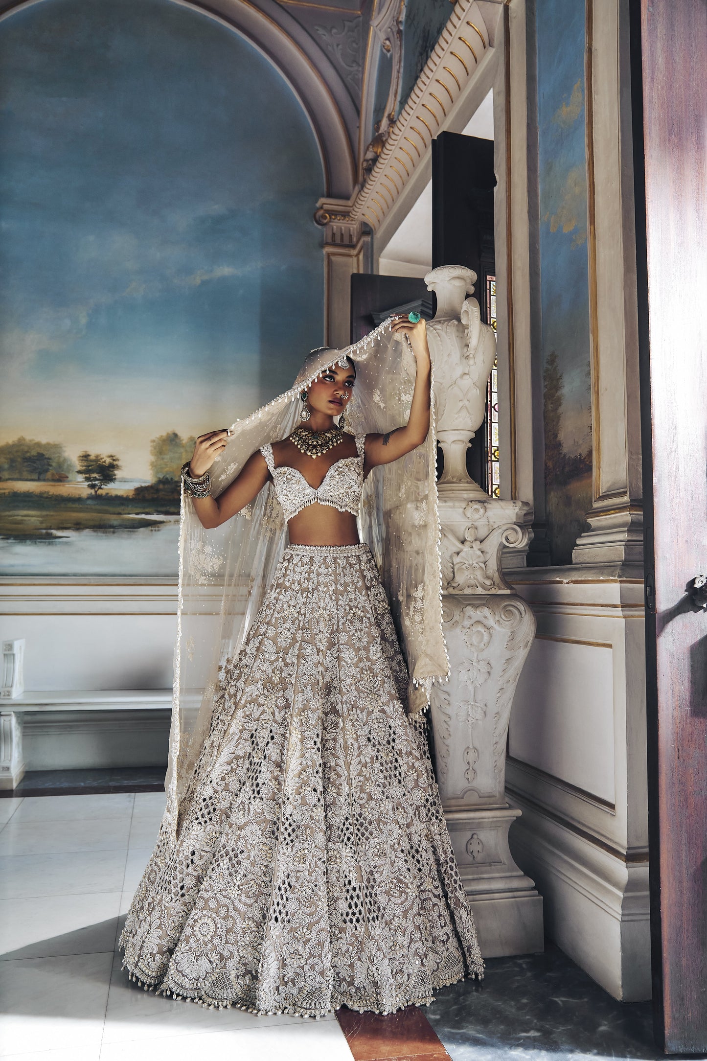 Nude Pearl Cut Work Lehenga Set