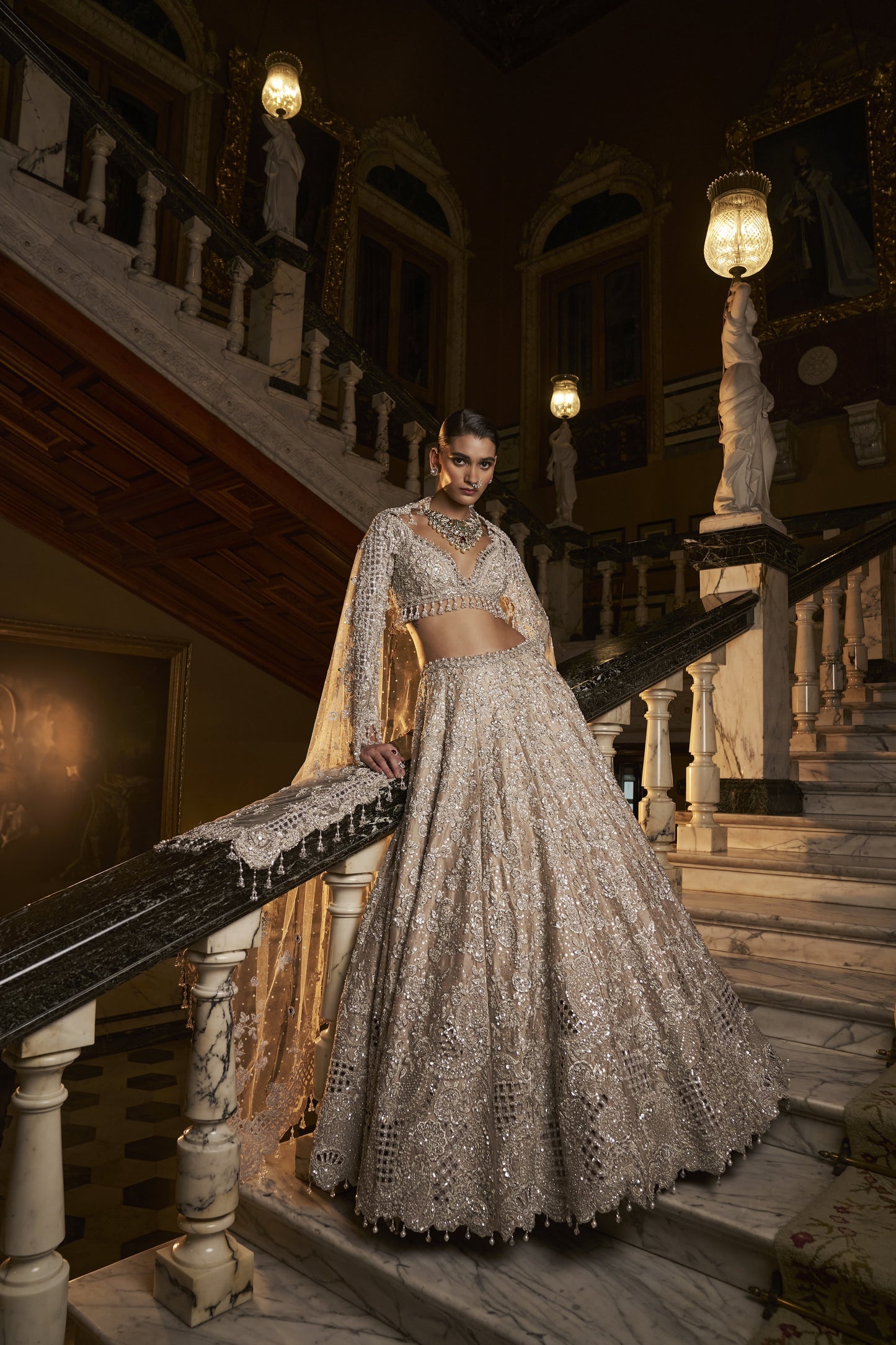 Nude Silver cut Work Lehenga Set