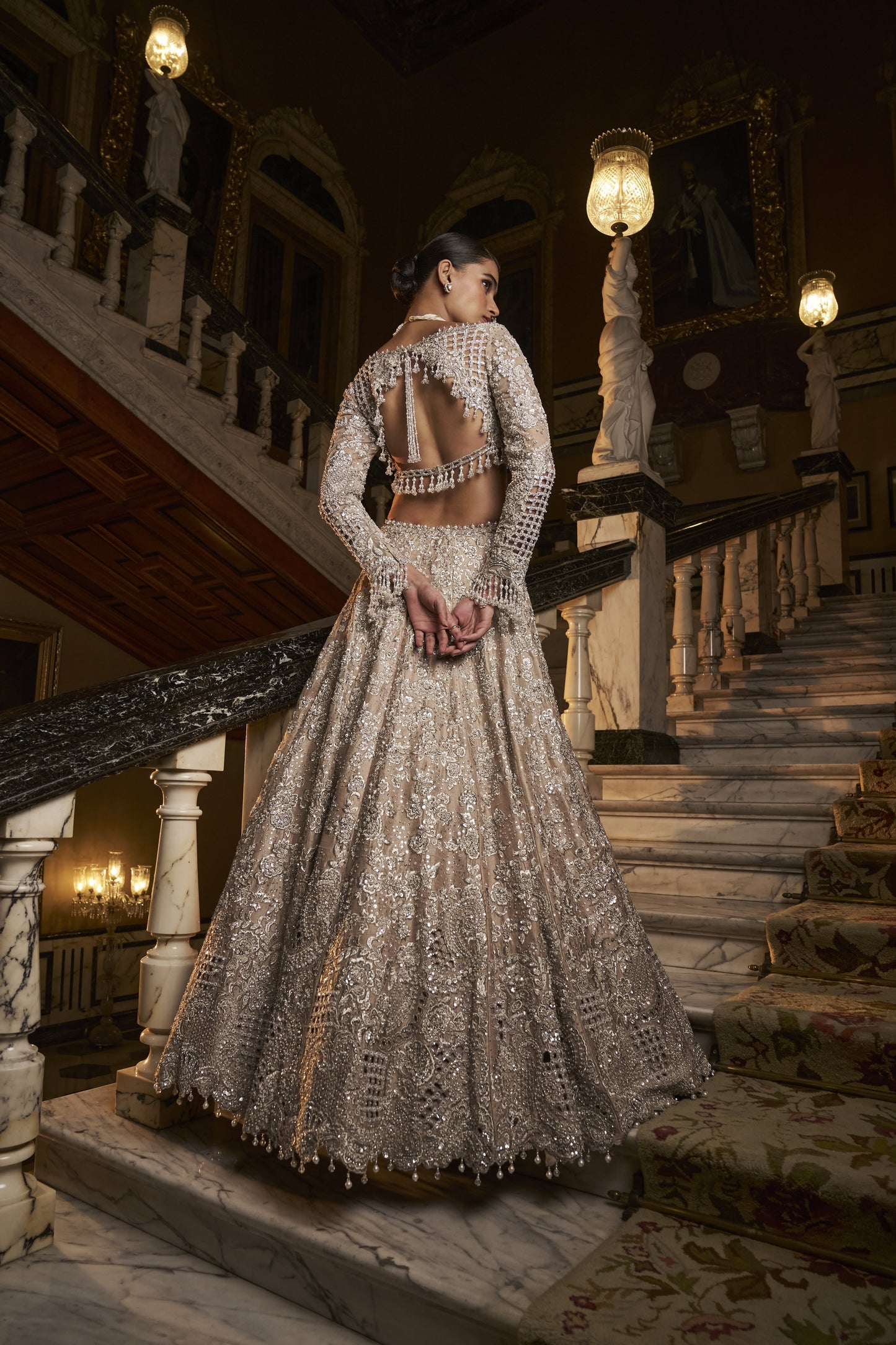 Nude Silver cut Work Lehenga Set