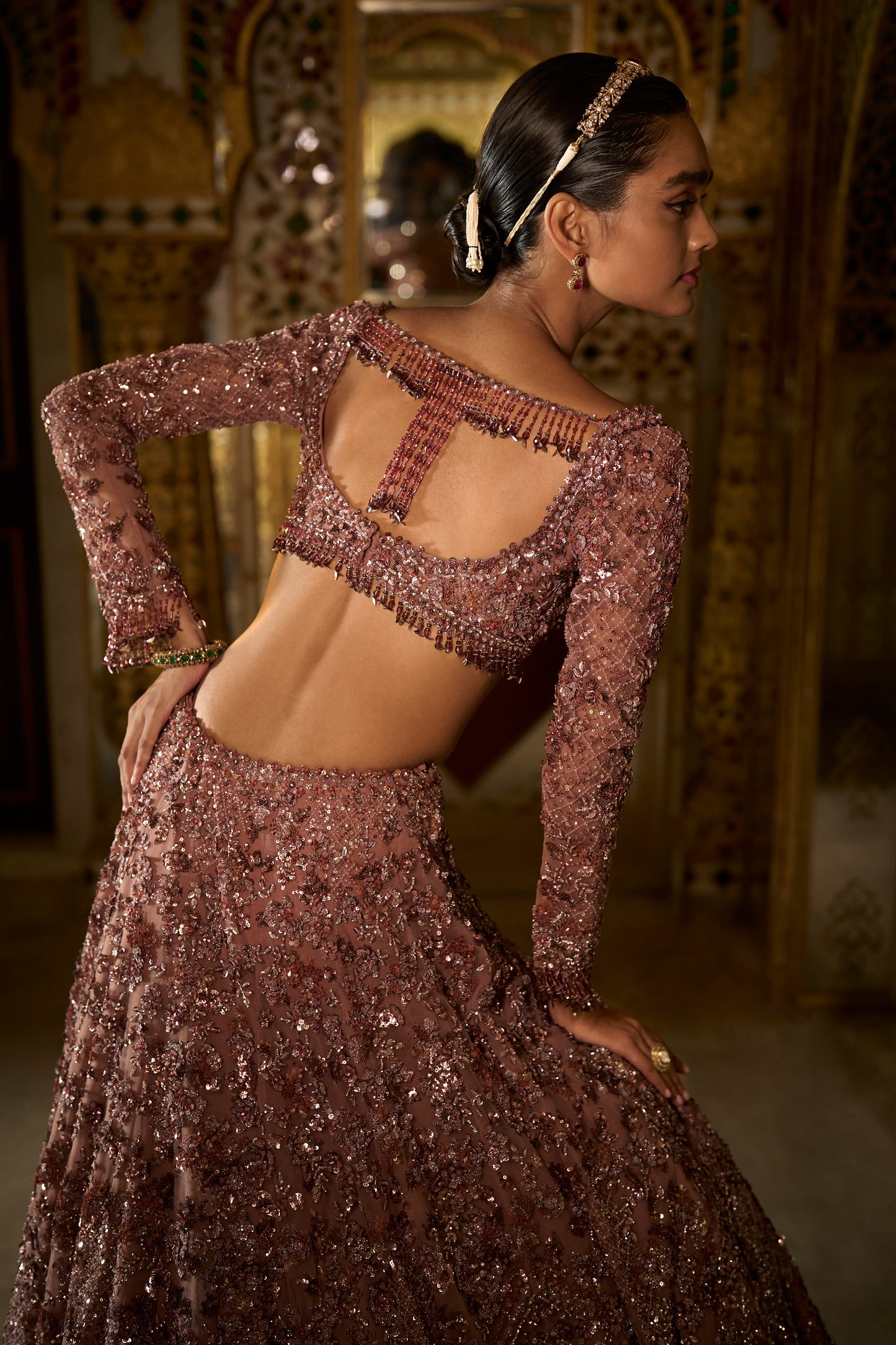 Plum Crystal Lehenga Set