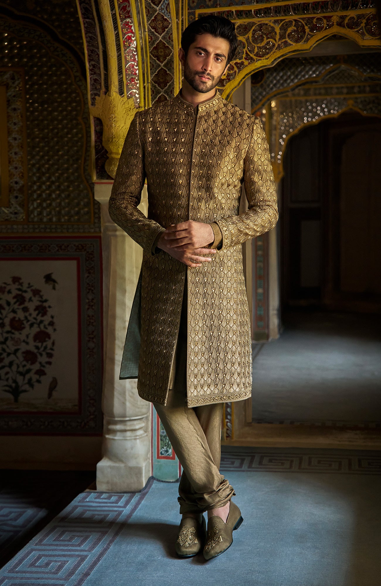 Antique Gold Sherwani Set